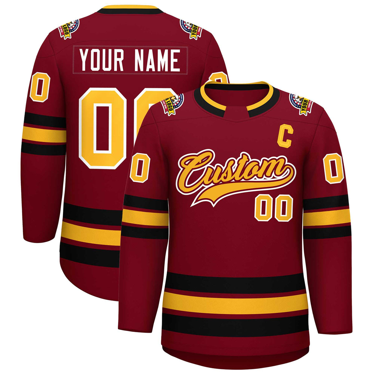 Custom Crimson Gold Crimson-White Classic Style Hockey Jersey | KXKSHOP