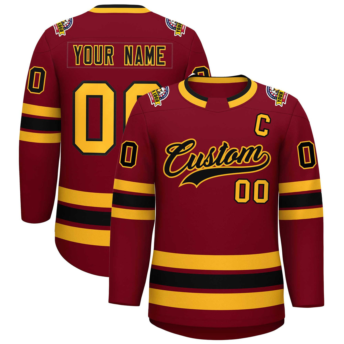 Custom Crimson Black-Gold Classic Style Hockey Jersey | KXKSHOP