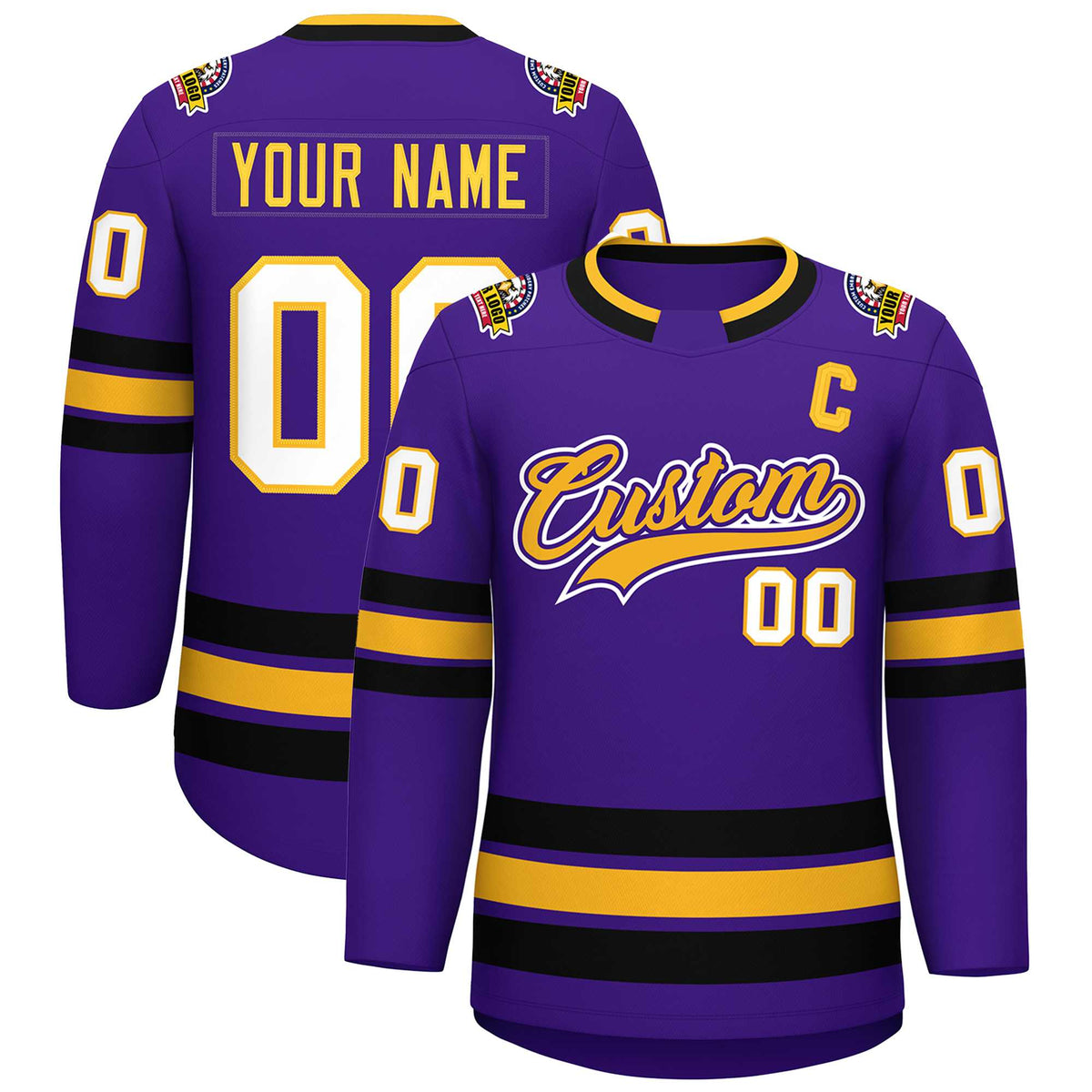 Custom Purple Gold Purple-White Classic Style Hockey Jersey | KXKSHOP