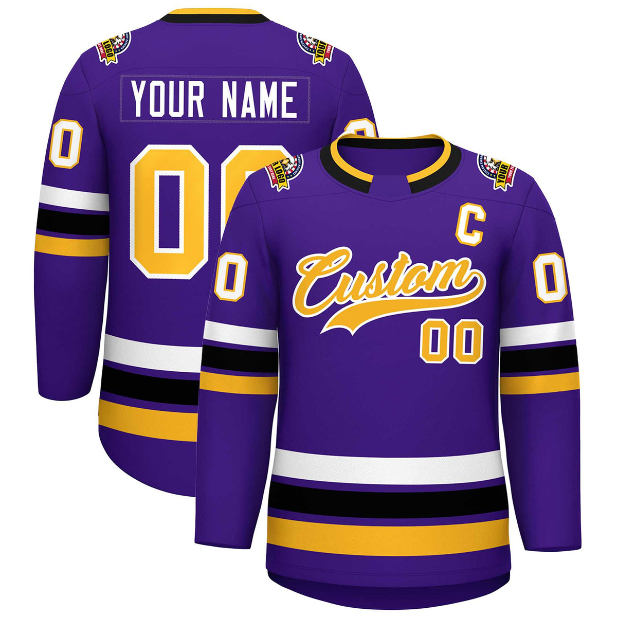 Custom Purple Gold-White Classic Style Hockey Jersey | KXKSHOP
