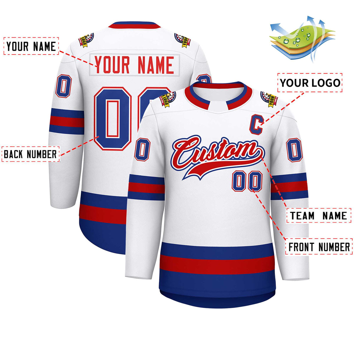 Custom White Red White-Royal Classic Style Hockey Jersey | KXKSHOP