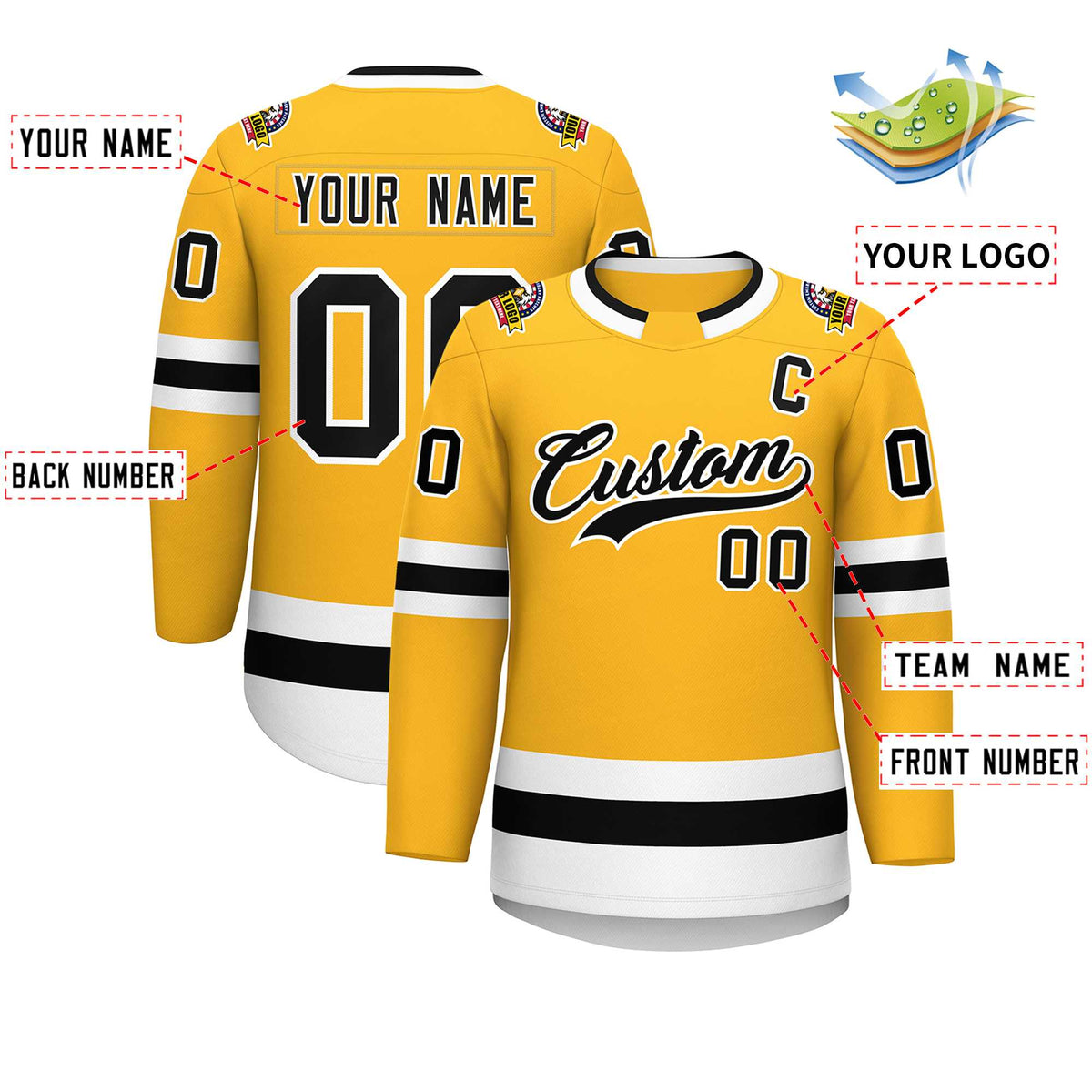 Custom Gold Black-White Classic Style Hockey Jersey | KXKSHOP