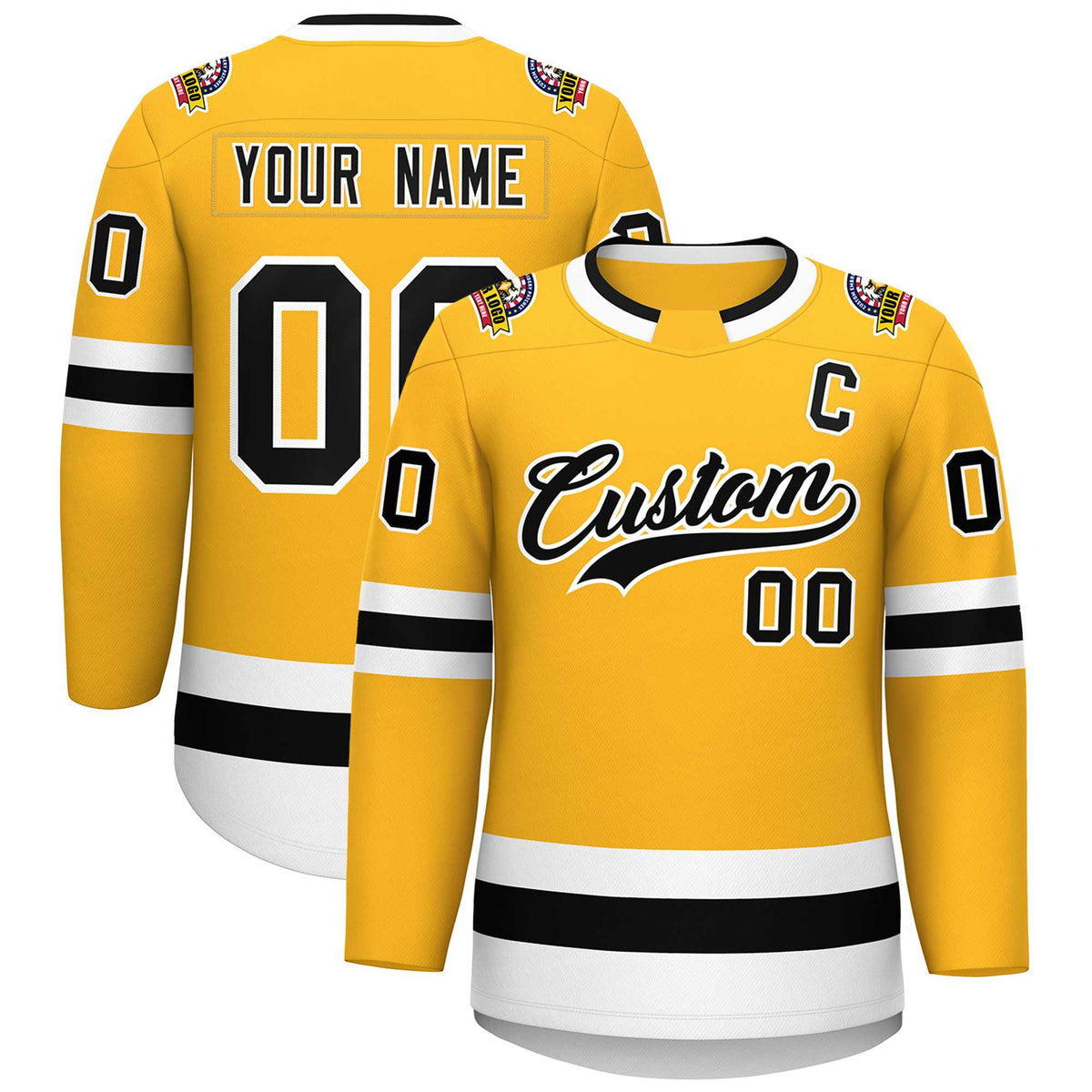 Custom Gold Black-White Classic Style Hockey Jersey | KXKSHOP