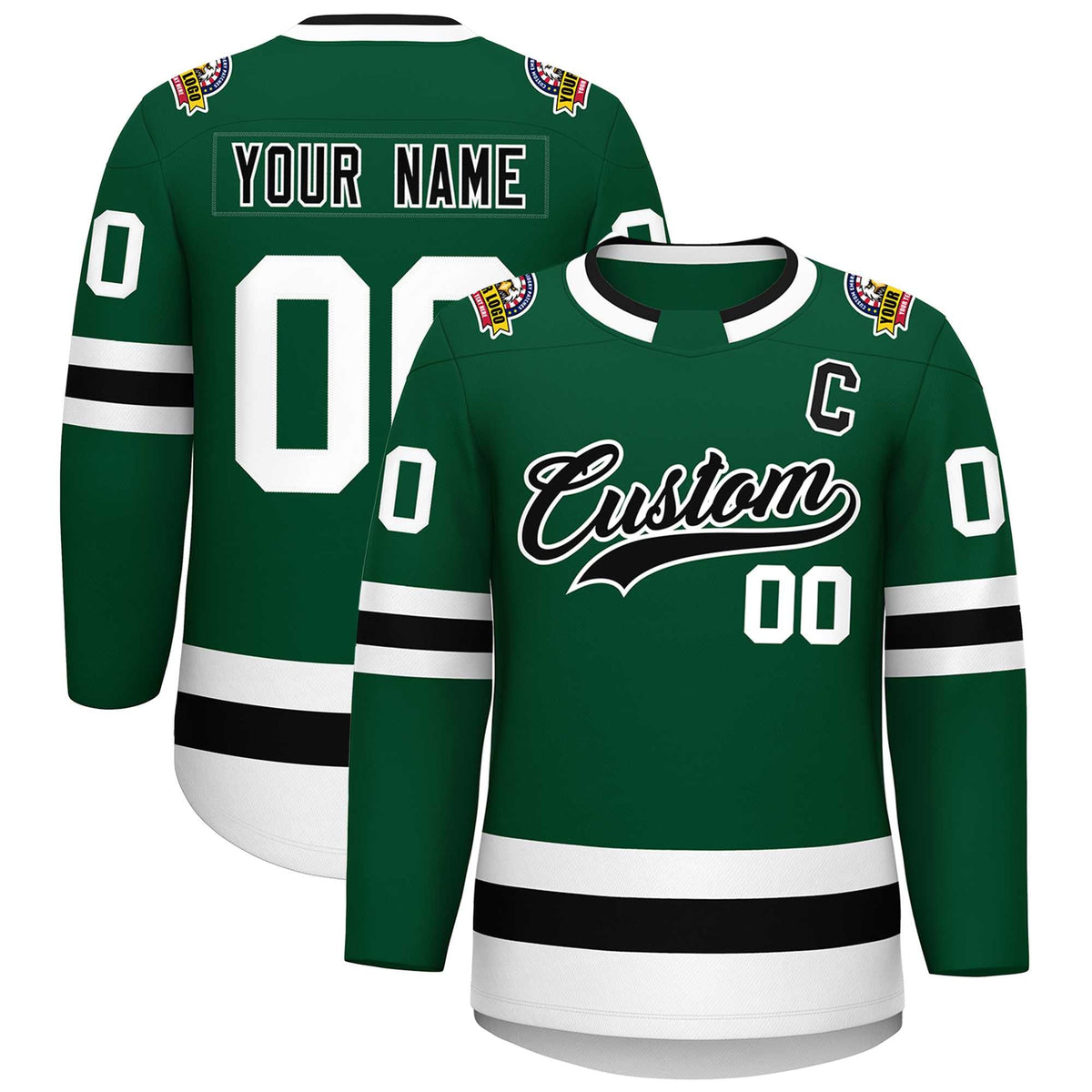 Custom Green Black-White Classic Style Hockey Jersey | KXKSHOP