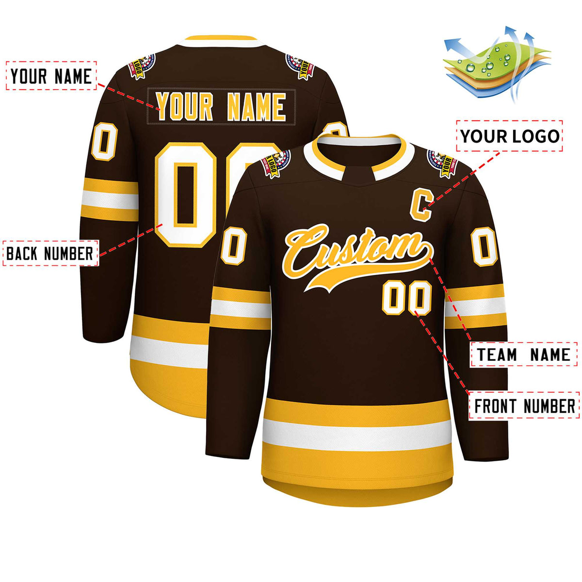 Custom Brown Gold-White Classic Style Hockey Jersey | KXKSHOP