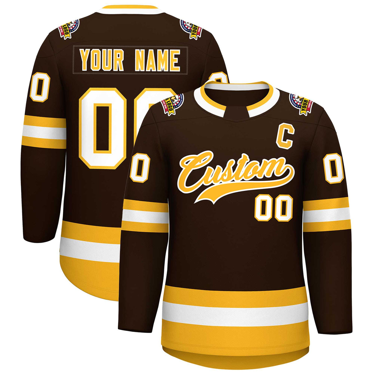Custom Brown Gold-White Classic Style Hockey Jersey | KXKSHOP