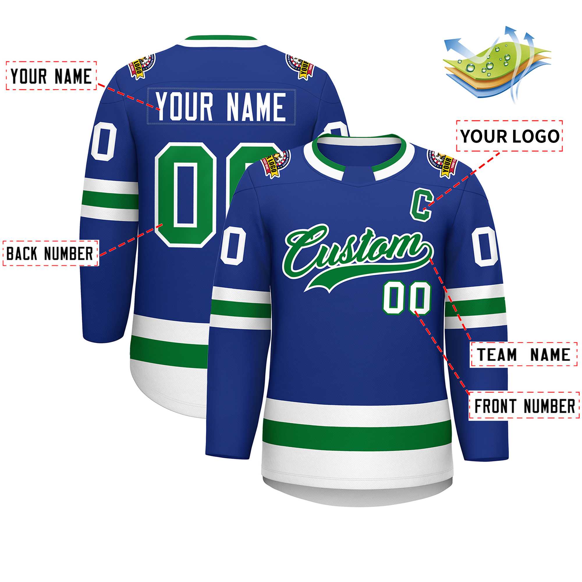 Custom Royal Kelly Green-White Classic Style Hockey Jersey | KXKSHOP