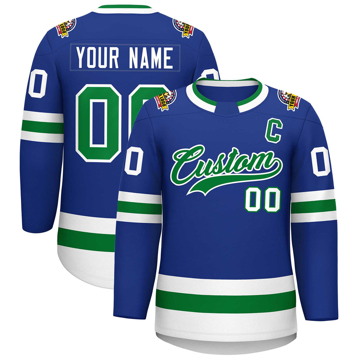 Custom Royal Kelly Green-White Classic Style Hockey Jersey | KXKSHOP