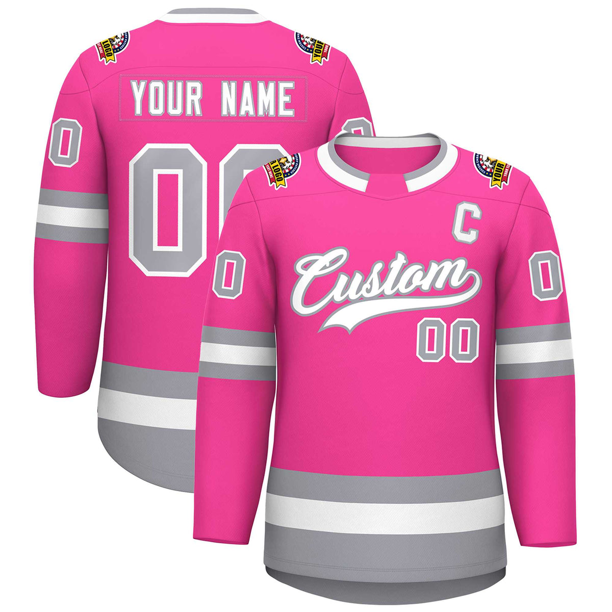 Custom Pink White-Gray Classic Style Hockey Jersey | KXKSHOP