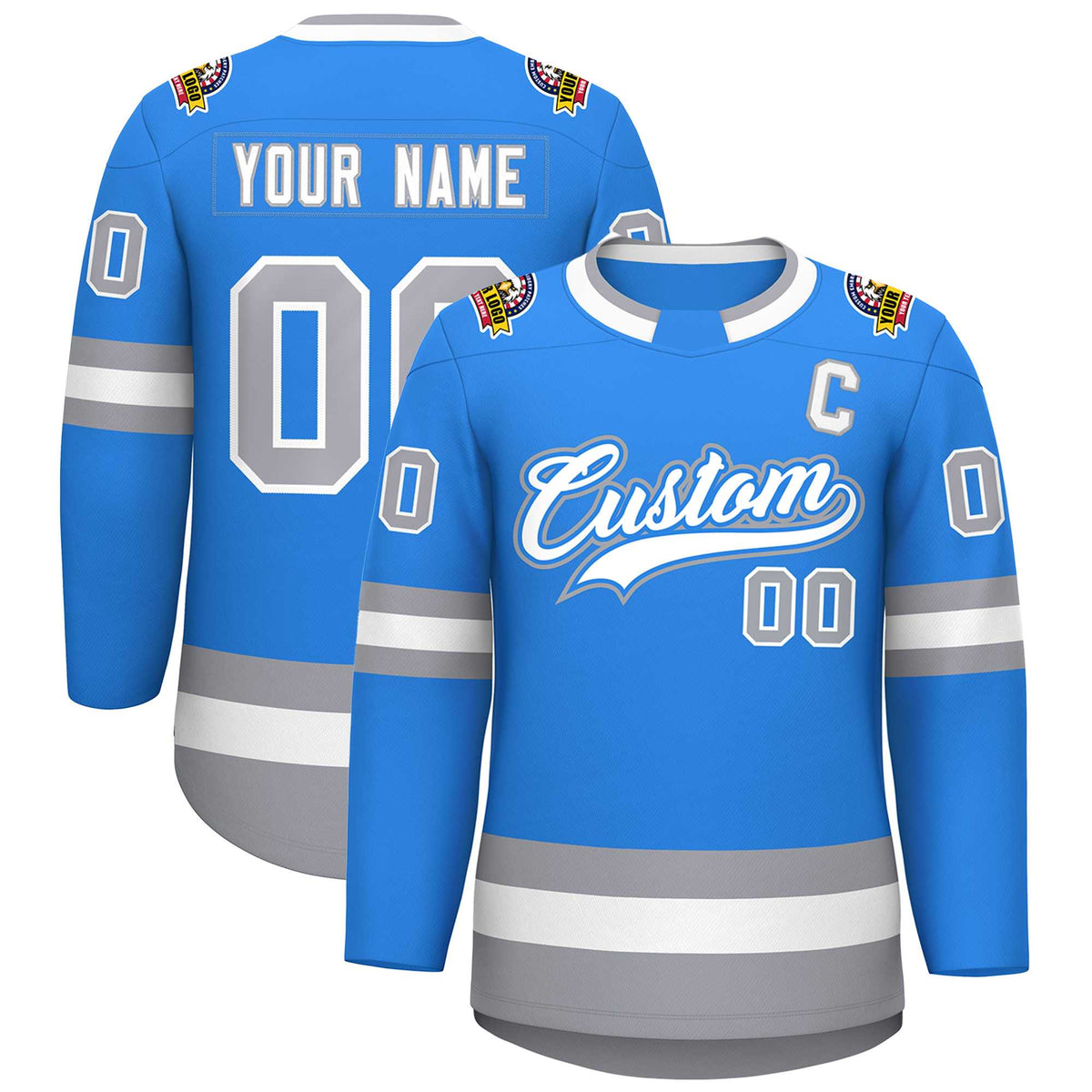Custom Powder Blue White Powder Blue-Gray Classic Style Hockey Jersey | KXKSHOP