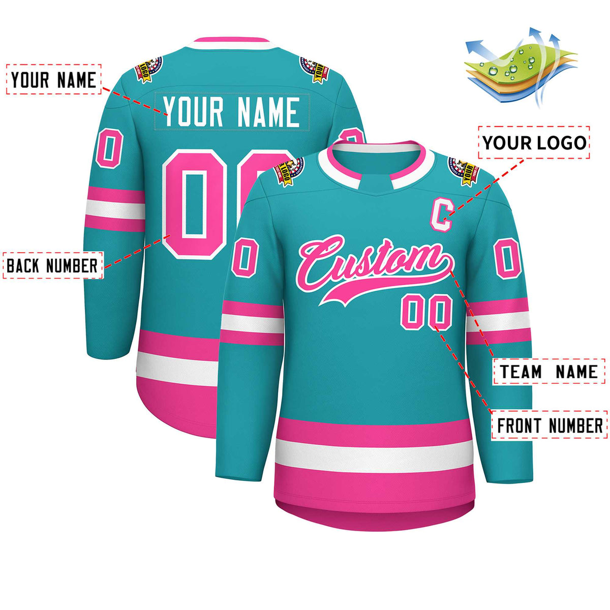 Custom Aqua Pink-White Classic Style Hockey Jersey | KXKSHOP