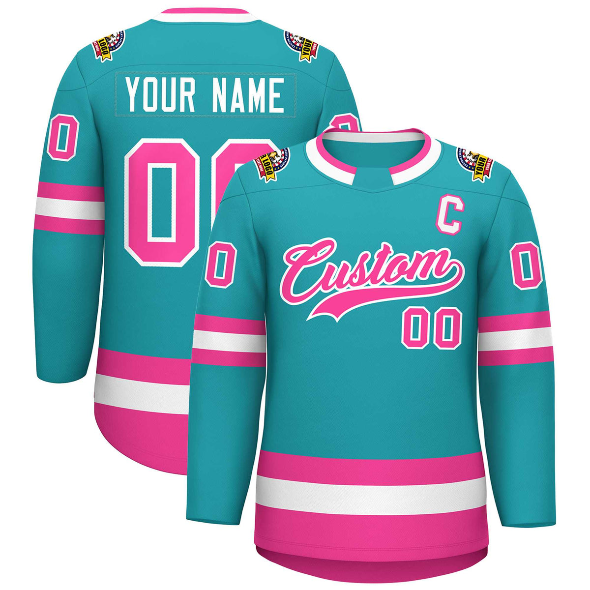 Custom Aqua Pink-White Classic Style Hockey Jersey | KXKSHOP