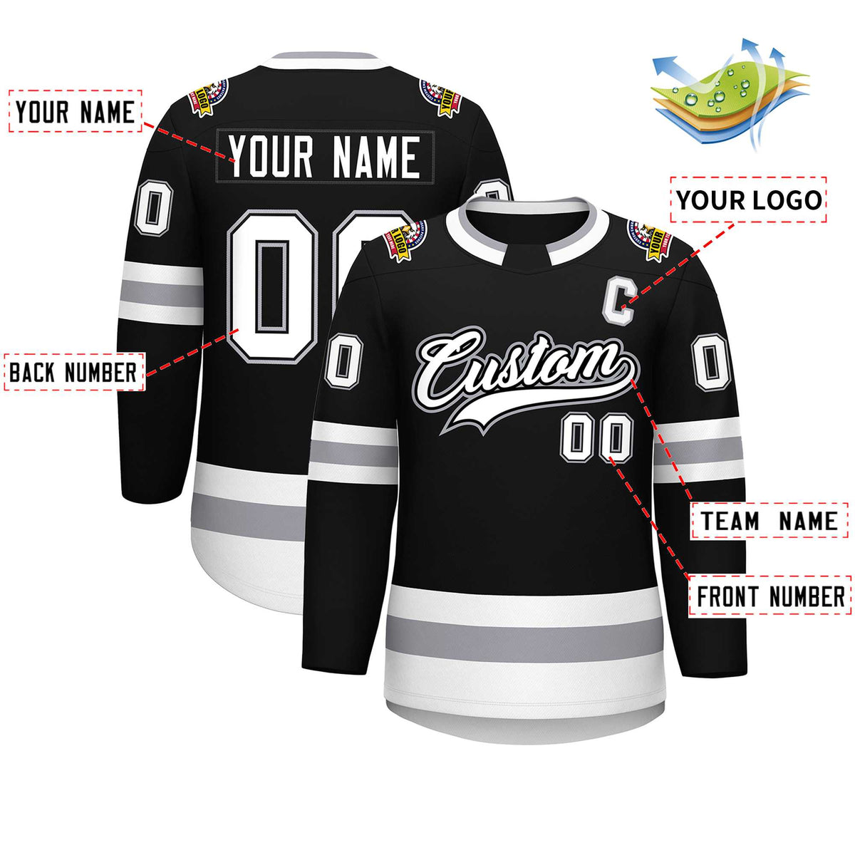 Custom Black White Black-Gray Classic Style Hockey Jersey | KXKSHOP
