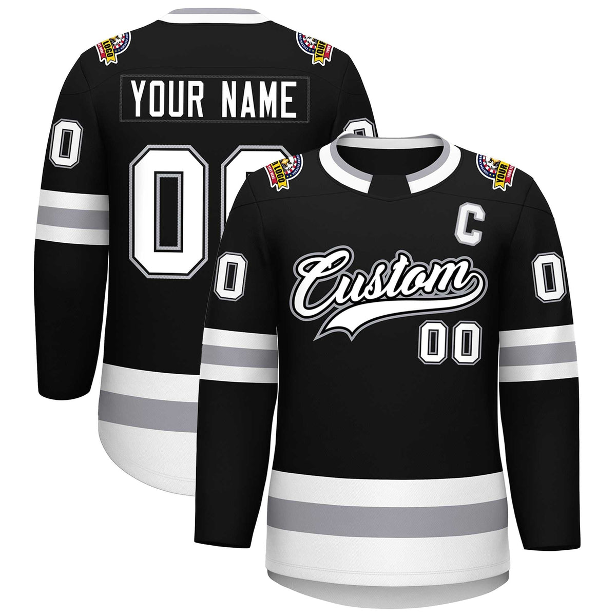 Custom Black White Black-Gray Classic Style Hockey Jersey | KXKSHOP