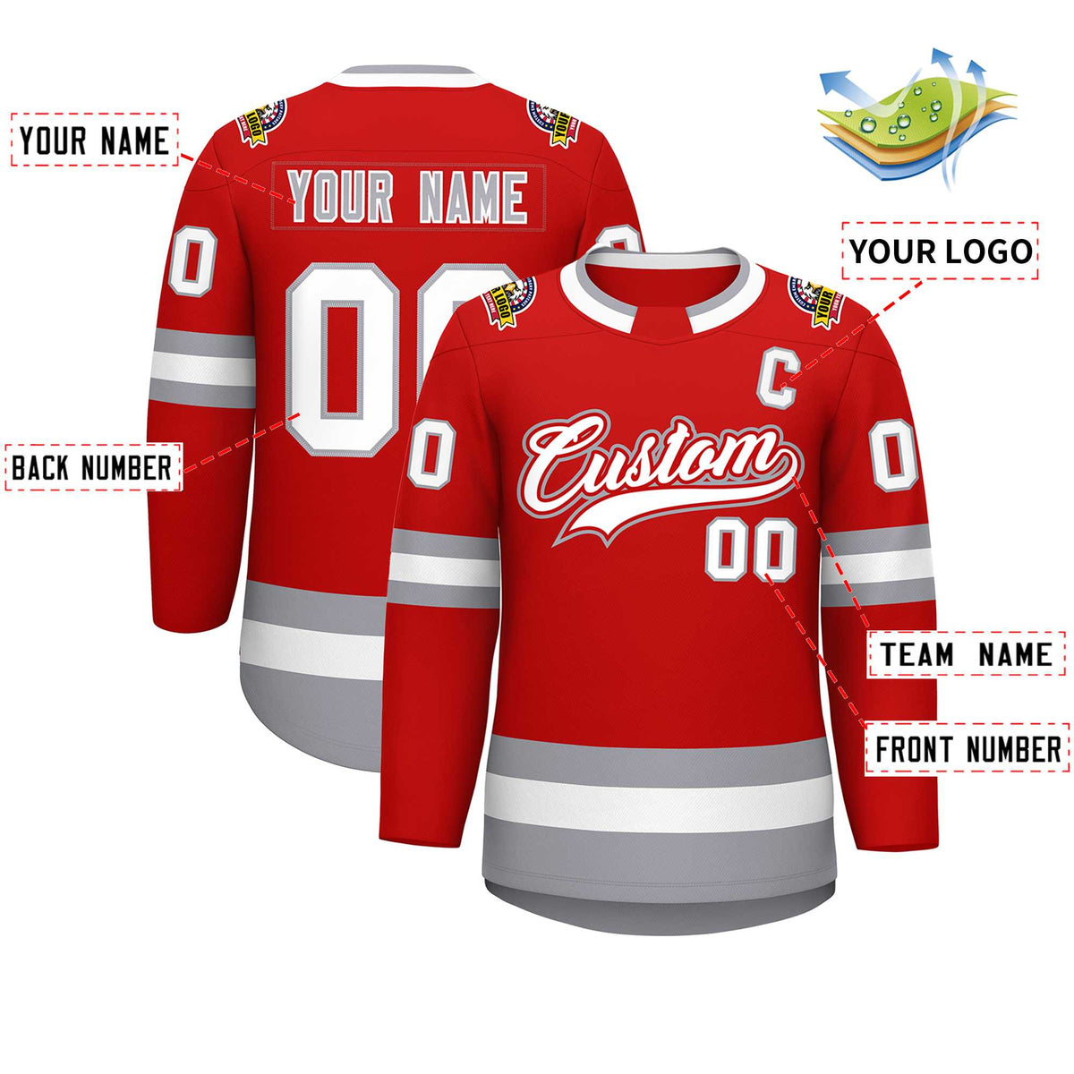 Custom Red White Red-Gray Classic Style Hockey Jersey | KXKSHOP
