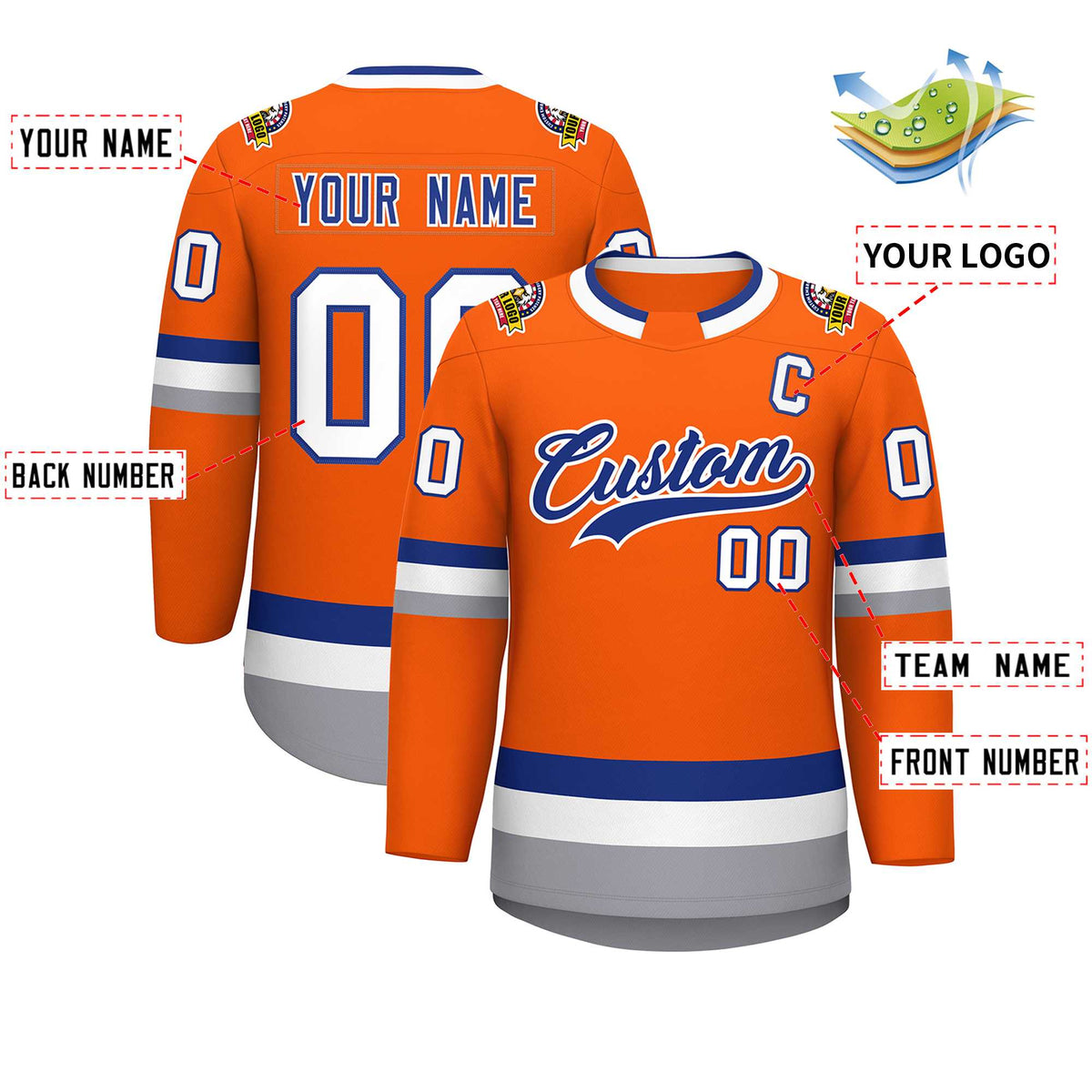 Custom Orange Royal-White Classic Style Hockey Jersey | KXKSHOP