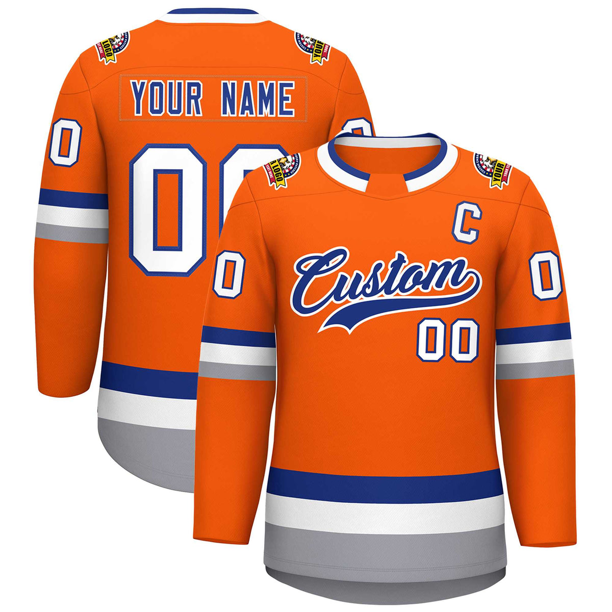 Custom Orange Royal-White Classic Style Hockey Jersey | KXKSHOP