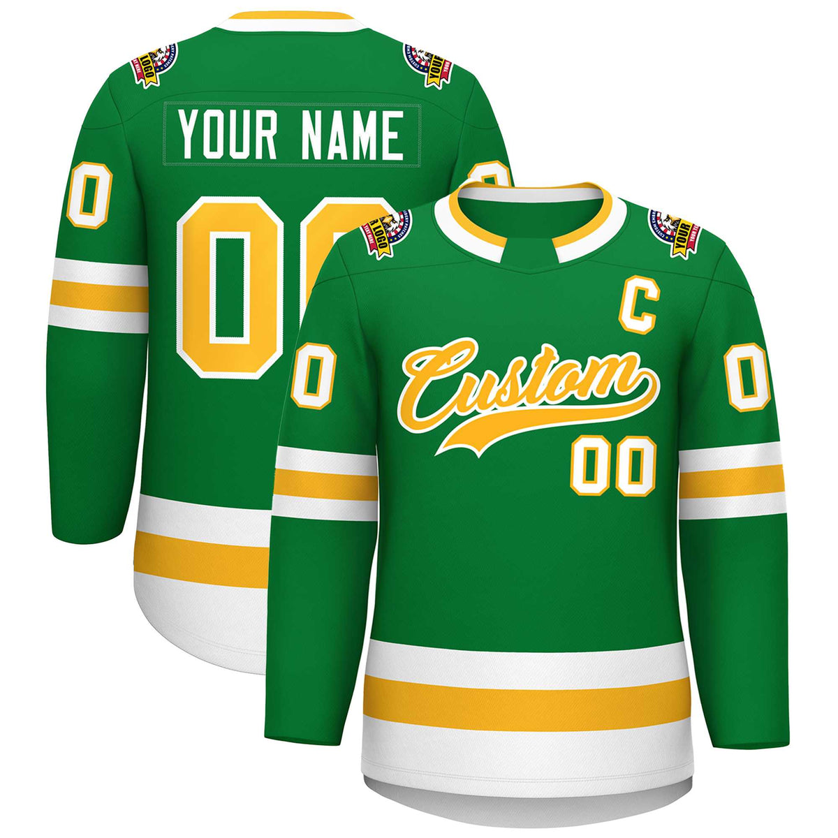 Custom Kelly Green Gold-White Classic Style Hockey Jersey | KXKSHOP