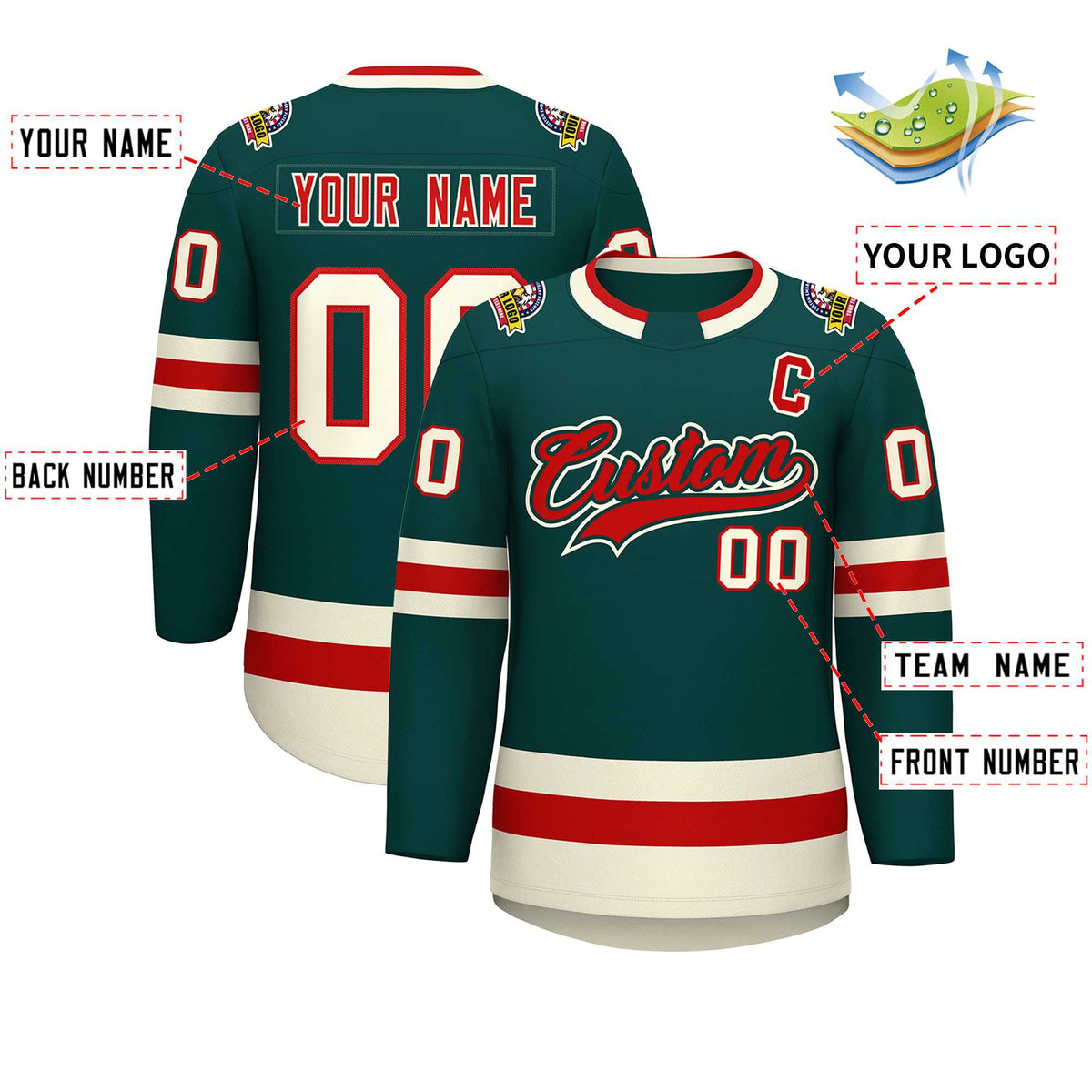 Custom Midnight Green Red Midnight Green-Khaki Classic Style Hockey Jersey | KXKSHOP