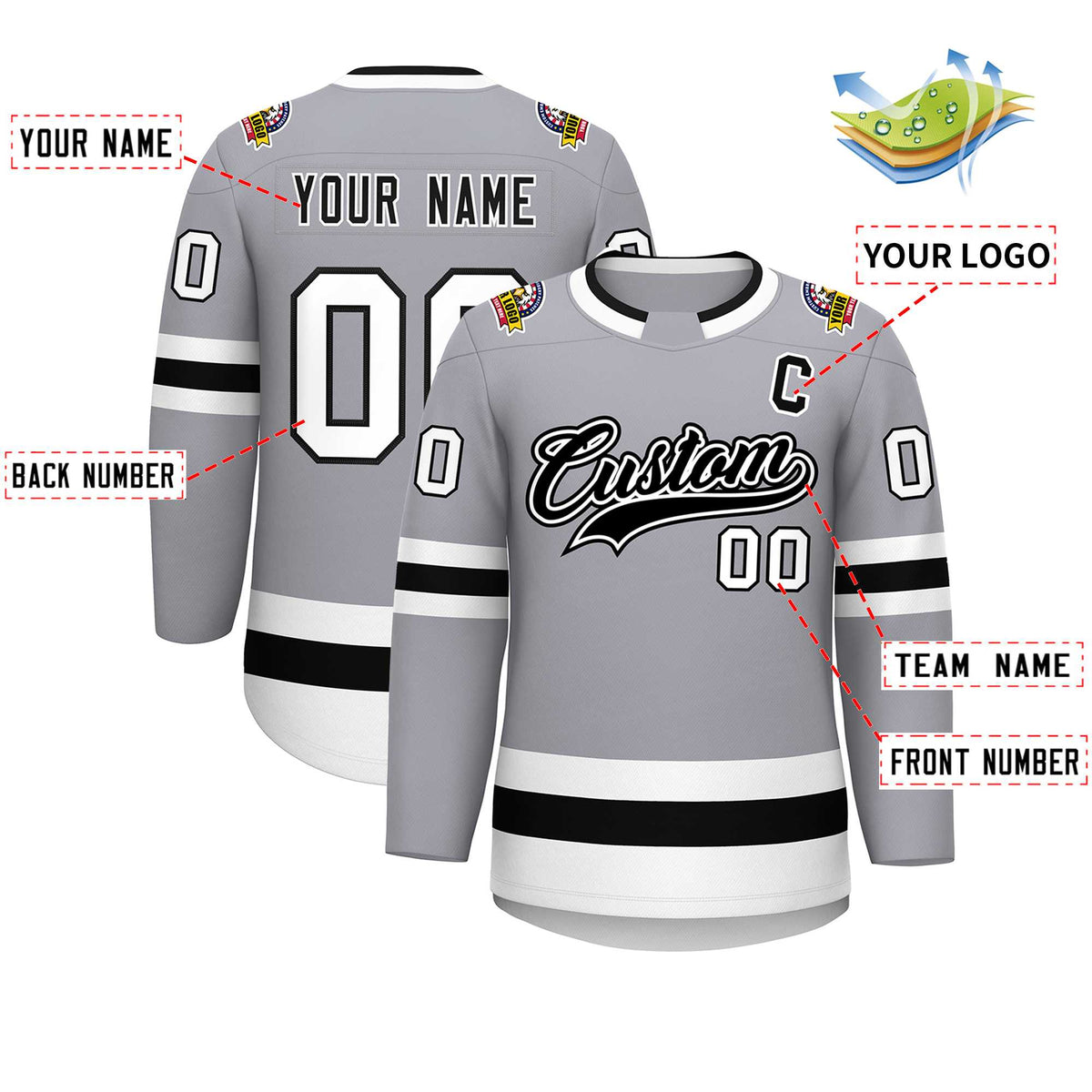 Custom Gray Black White-Black Classic Style Hockey Jersey | KXKSHOP
