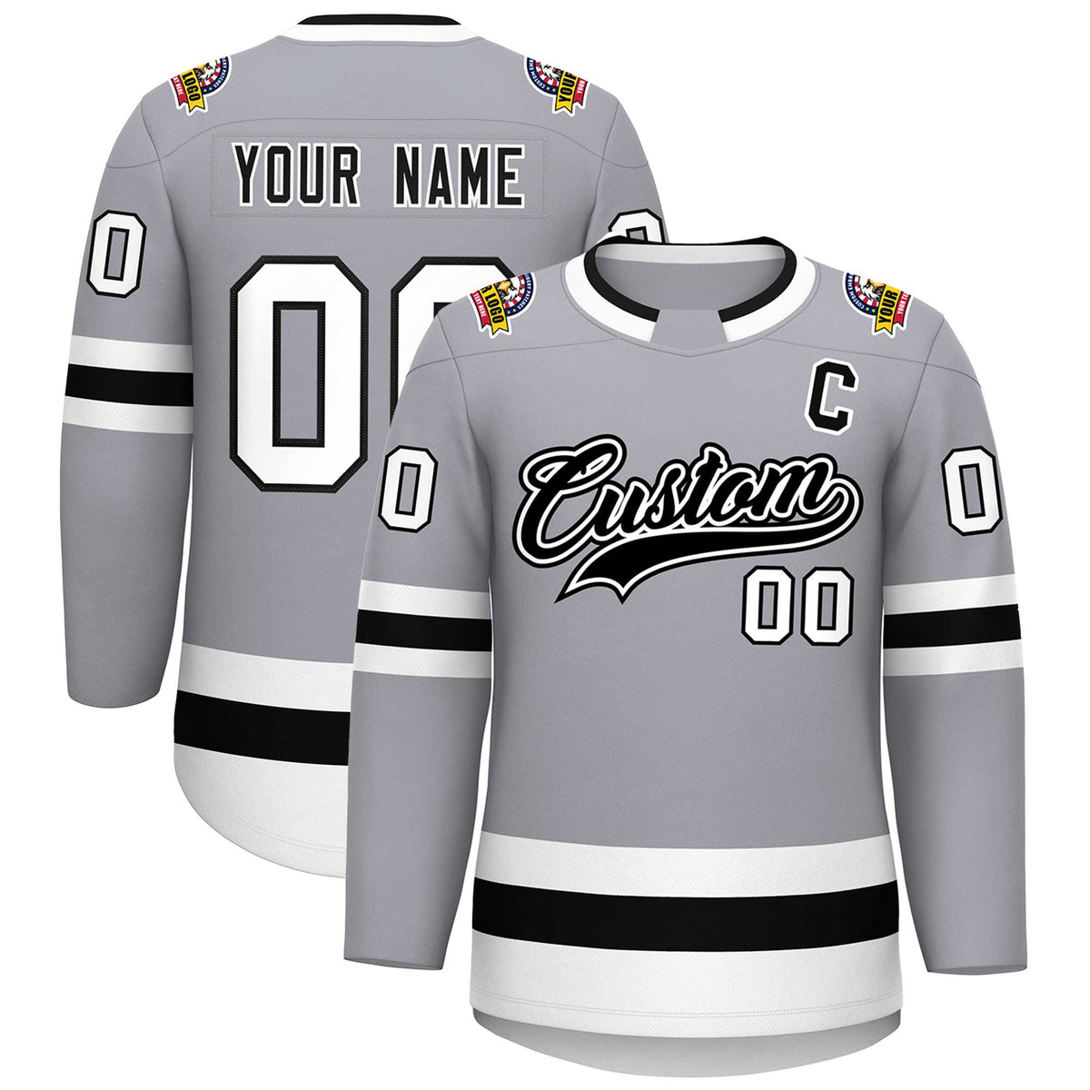 Custom Gray Black White-Black Classic Style Hockey Jersey | KXKSHOP