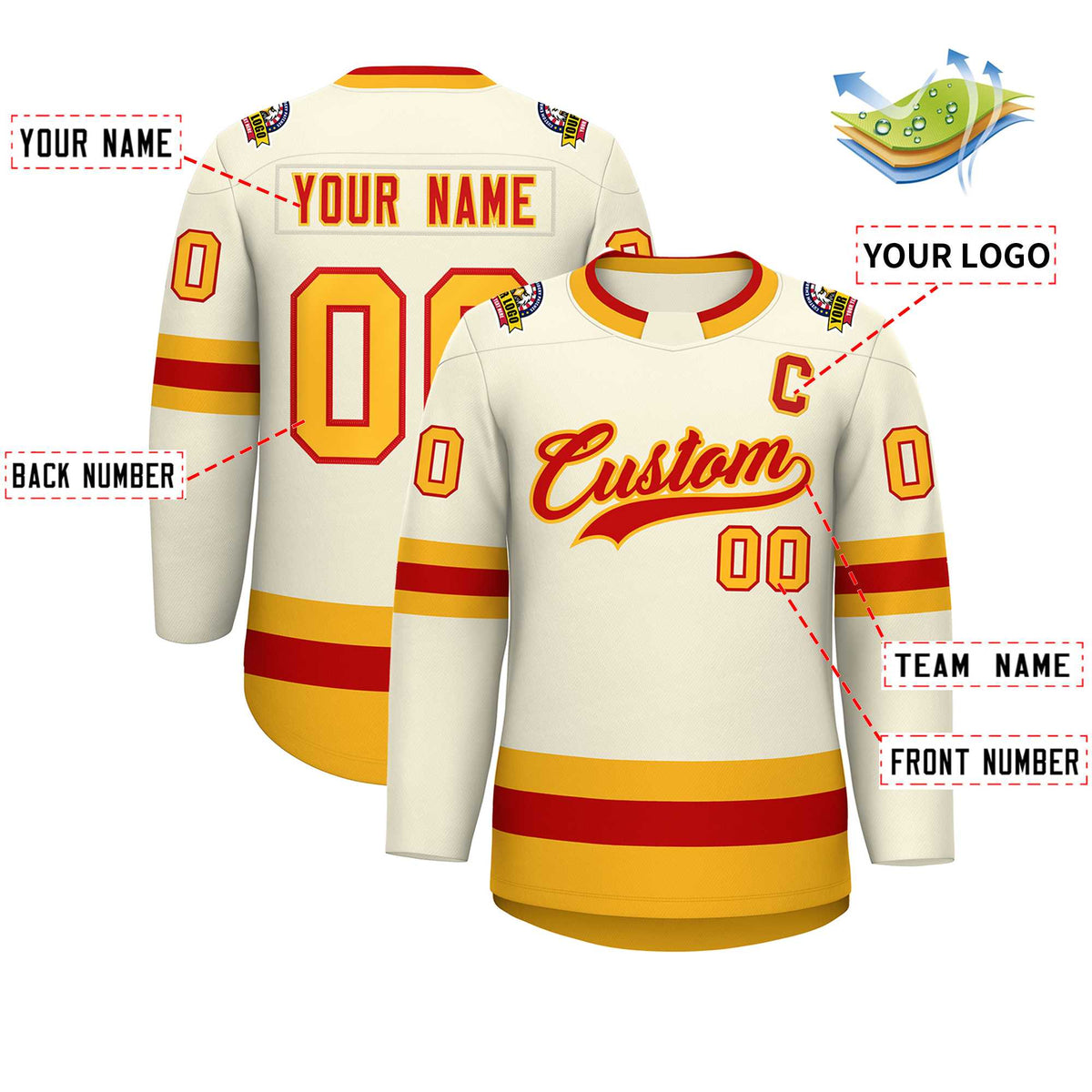 Custom Khaki Red-Gold Classic Style Hockey Jersey | KXKSHOP