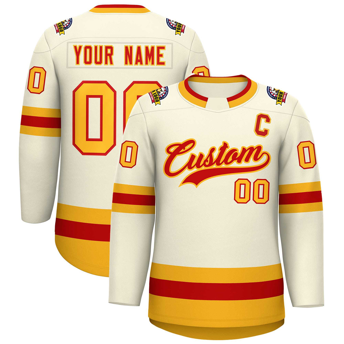 Custom Khaki Red-Gold Classic Style Hockey Jersey | KXKSHOP