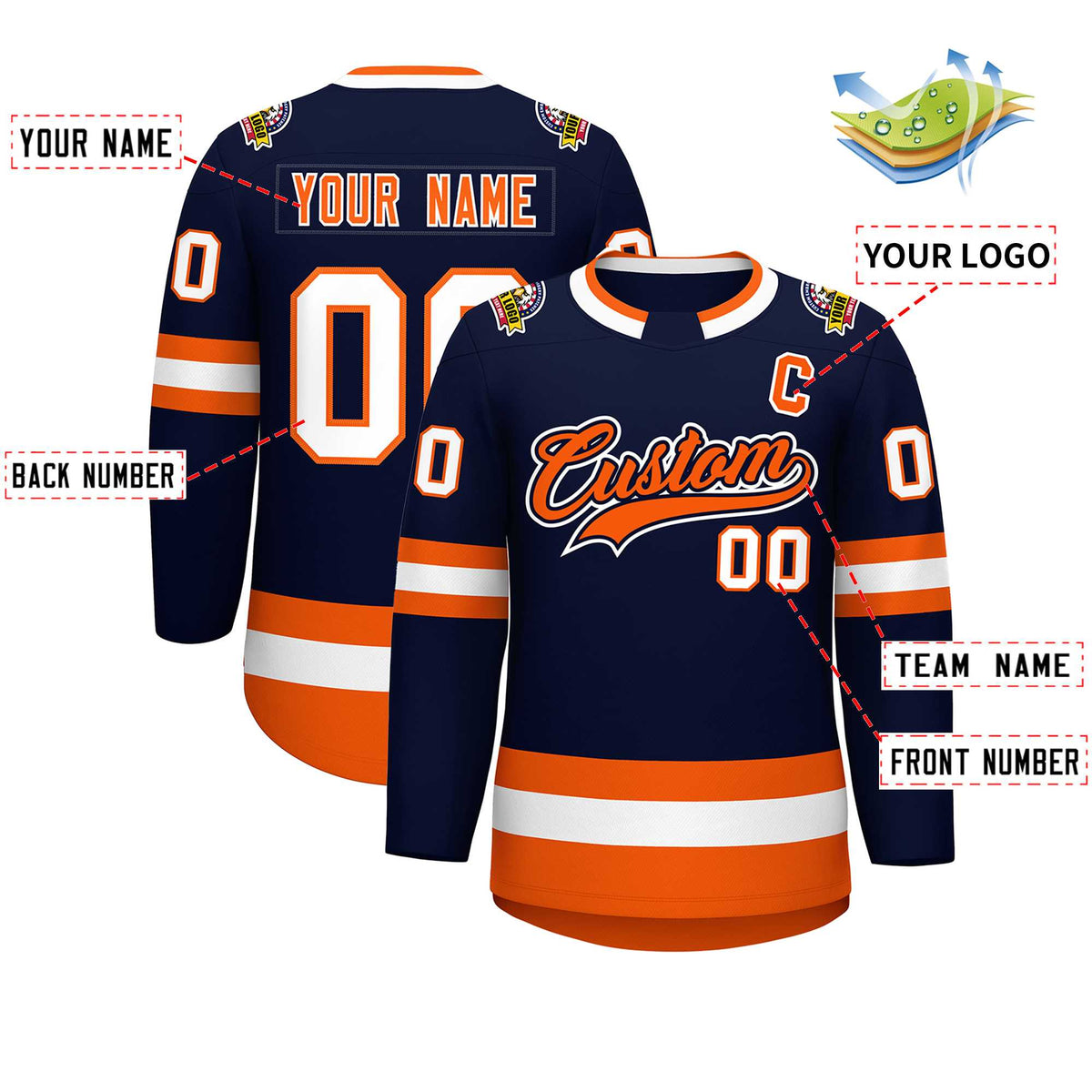 Custom Navy Orange Navy-White Classic Style Hockey Jersey | KXKSHOP