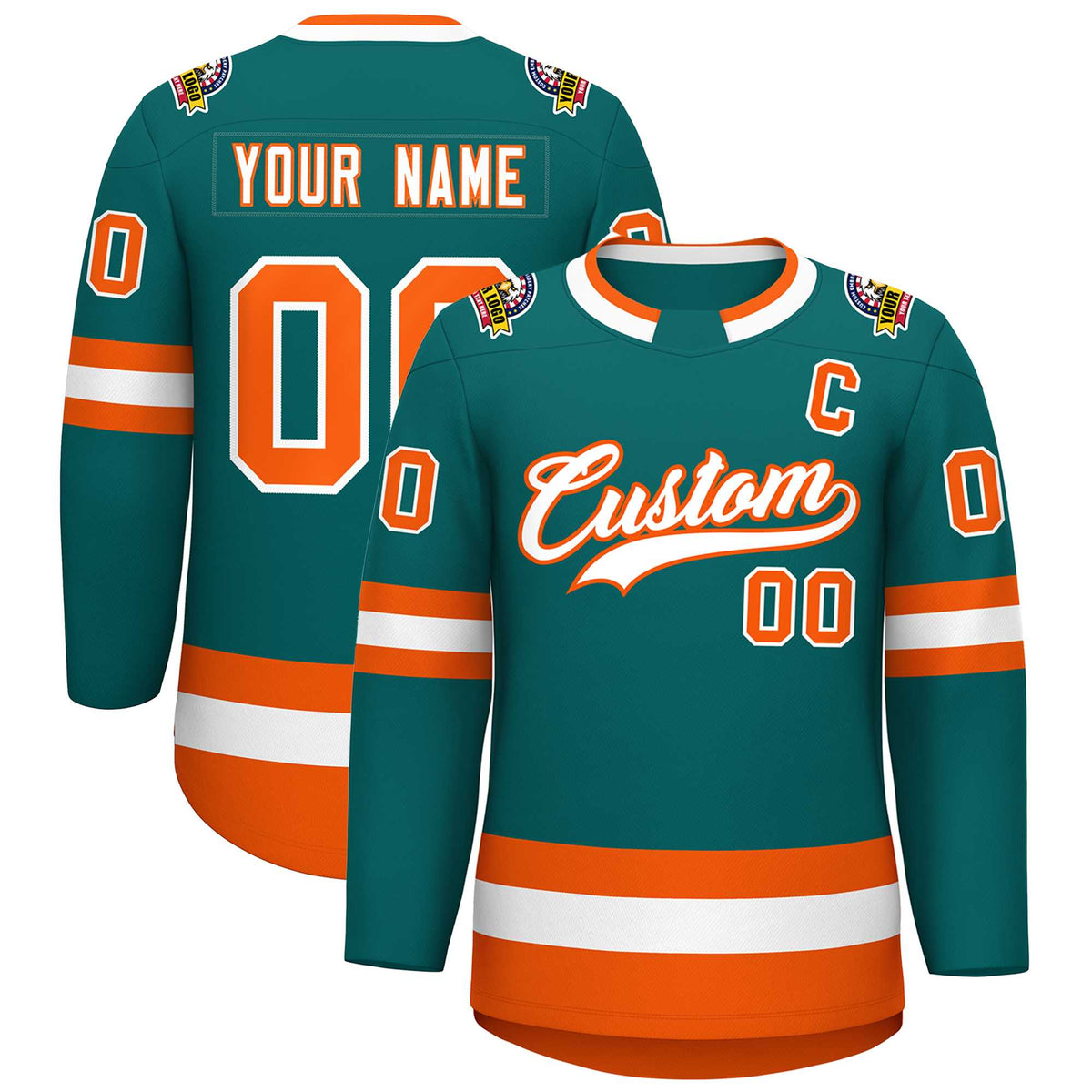 Custom Teal White-Orange Classic Style Hockey Jersey | KXKSHOP