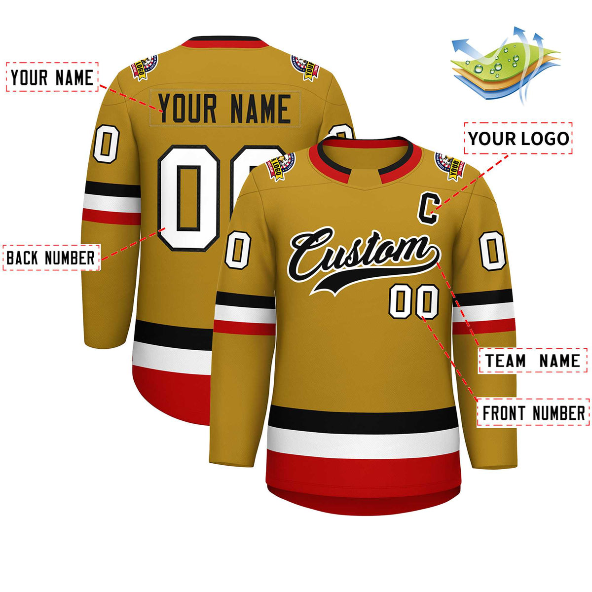 Custom Old Gold Black-White Classic Style Hockey Jersey | KXKSHOP