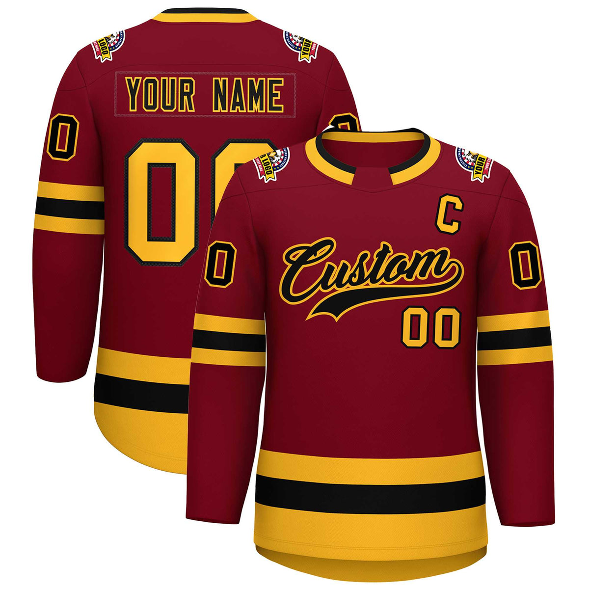Custom Crimson Black-Gold Classic Style Hockey Jersey | KXKSHOP
