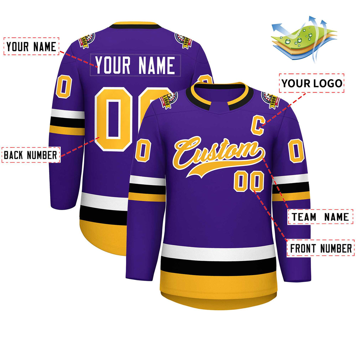 Custom Purple Gold-White Classic Style Hockey Jersey | KXKSHOP