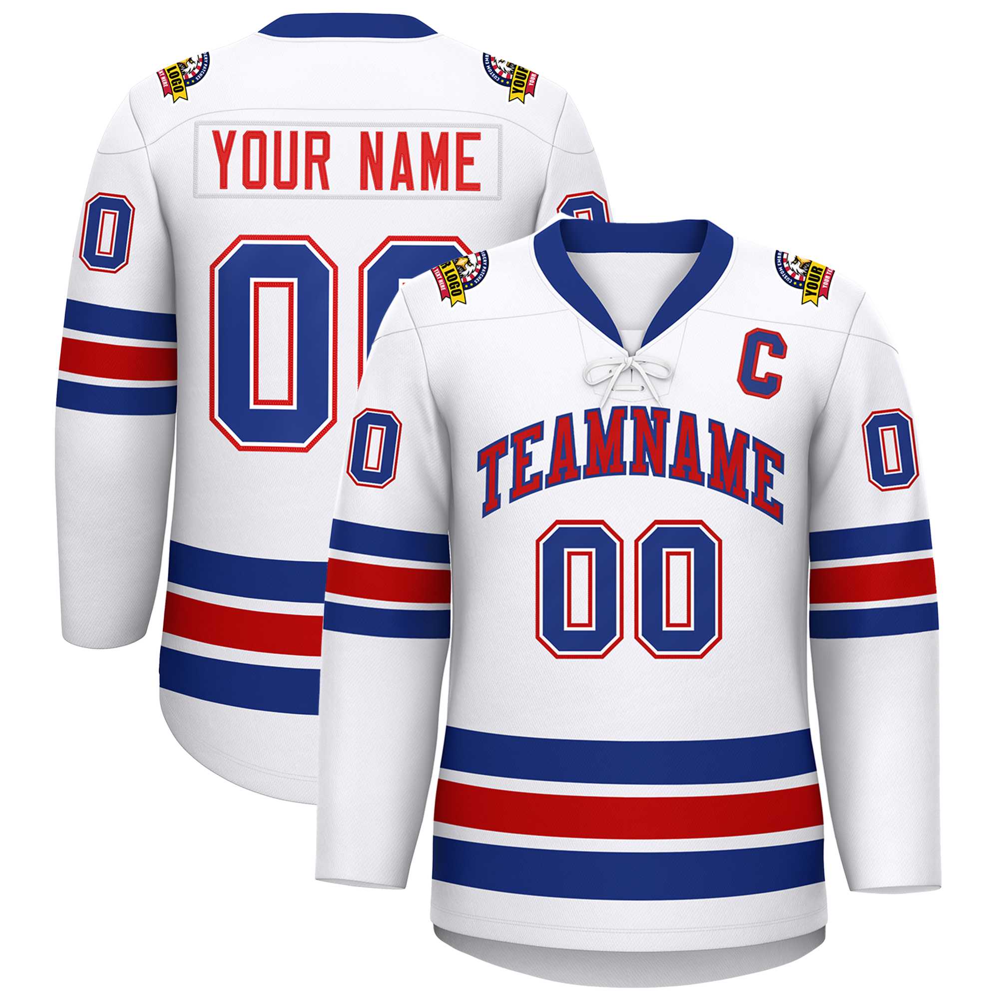 Custom White Royal-Red Lace-Up Neck Hockey Jersey | KXKSHOP