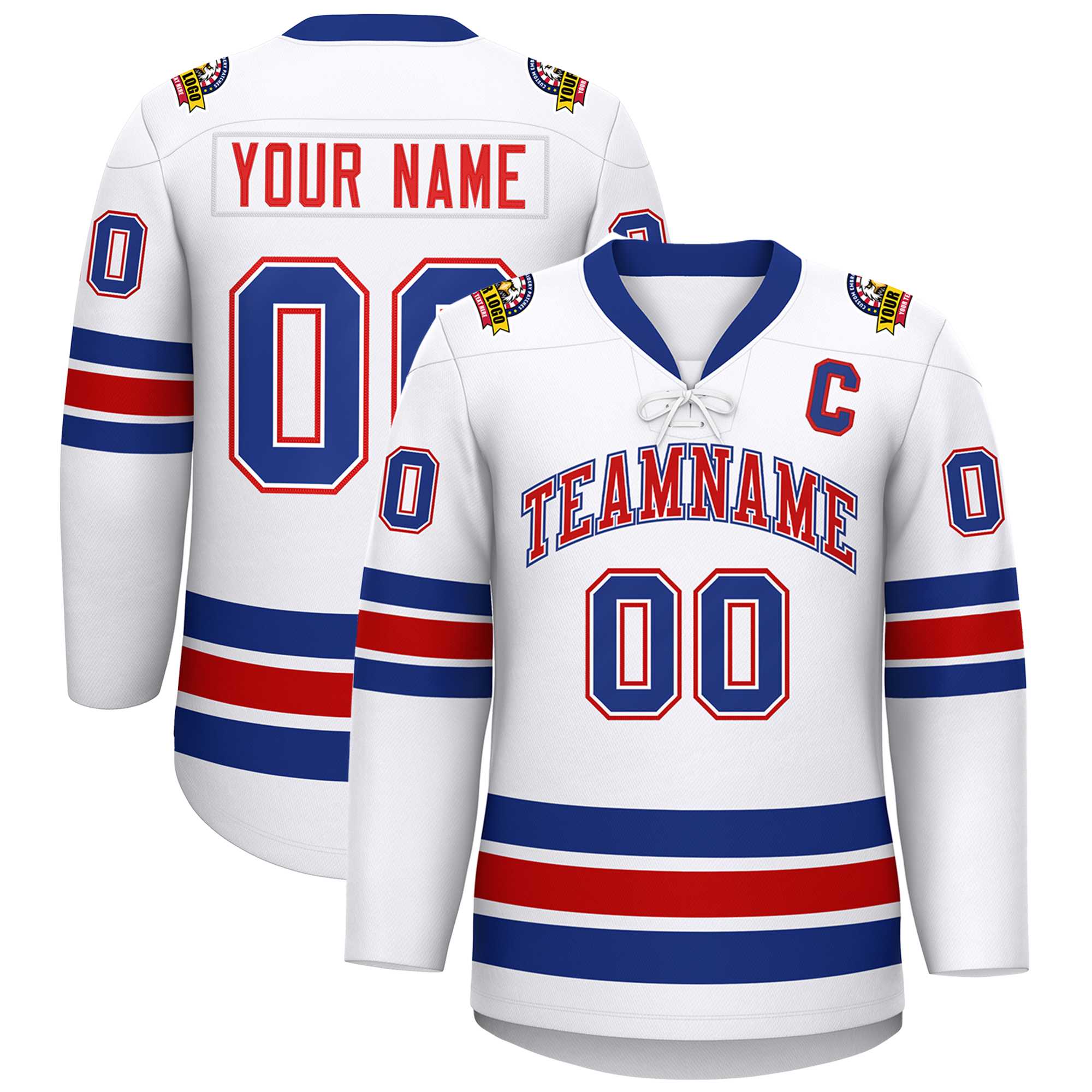 Custom White Royal-Red Lace-Up Neck Hockey Jersey | KXKSHOP