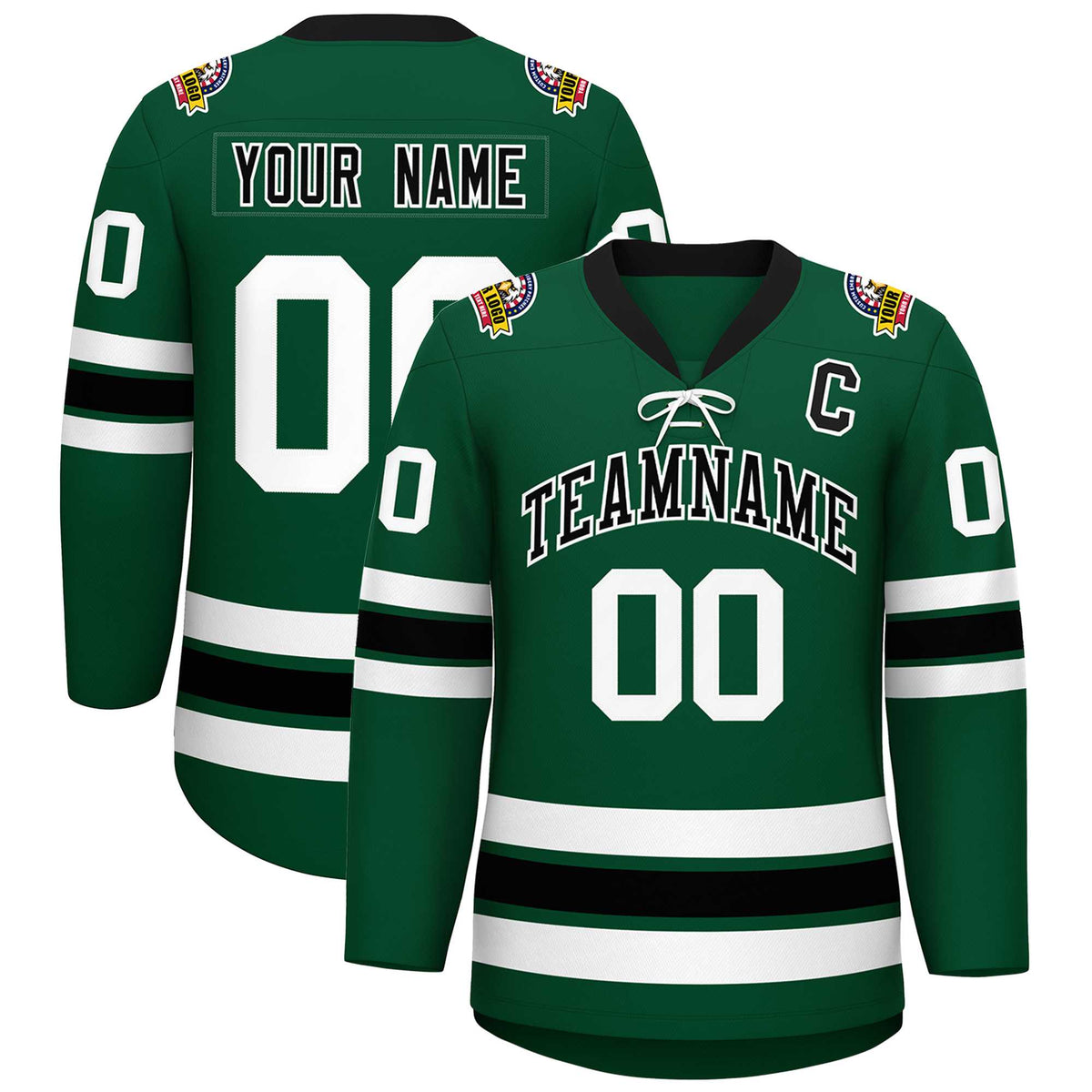 Custom Green Black-White Lace-Up Neck Hockey Jersey | KXKSHOP