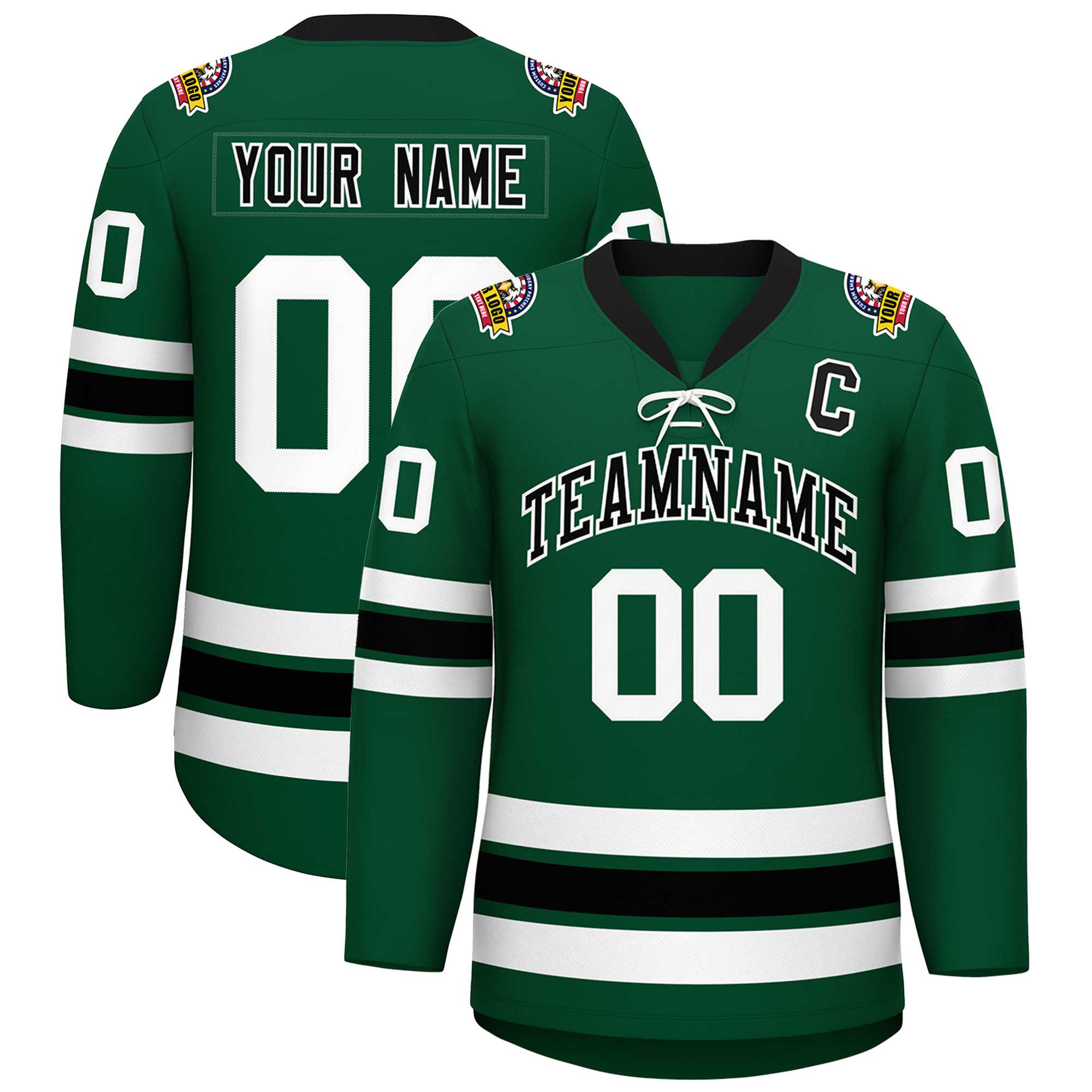 Custom Green Black-White Lace-Up Neck Hockey Jersey | KXKSHOP