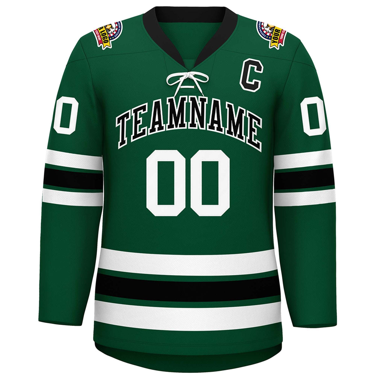 Custom Green Black-White Lace-Up Neck Hockey Jersey | KXKSHOP