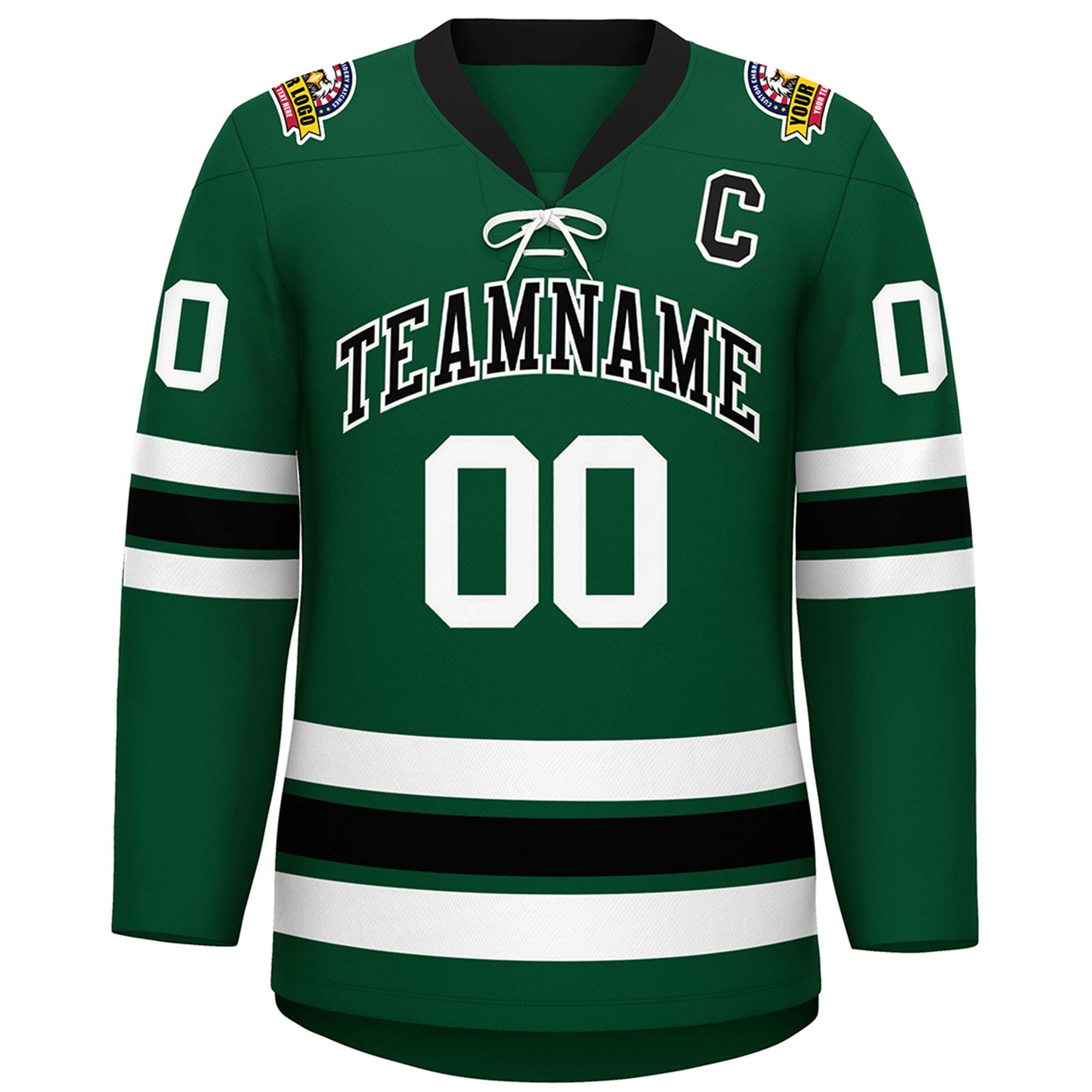 Custom Green Black-White Lace-Up Neck Hockey Jersey | KXKSHOP