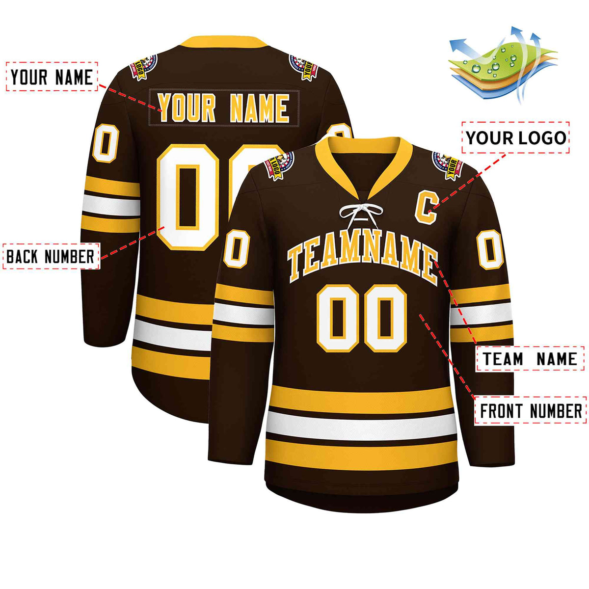 Custom Brown Yellow-White Lace-Up Neck Hockey Jersey | KXKSHOP
