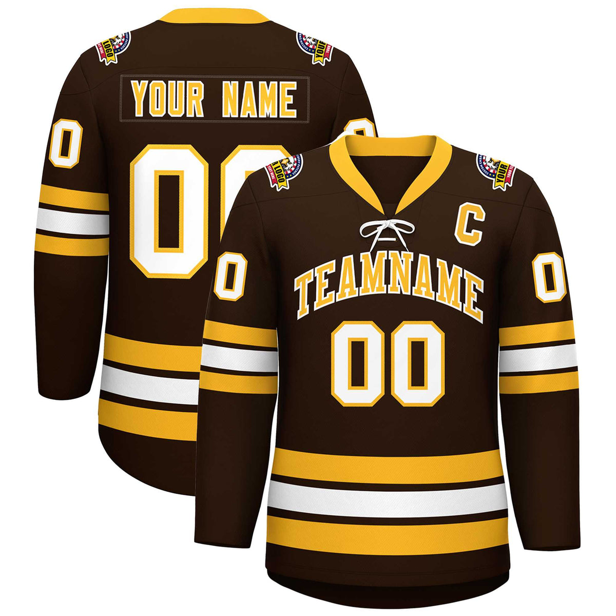 Custom Brown Yellow-White Lace-Up Neck Hockey Jersey | KXKSHOP