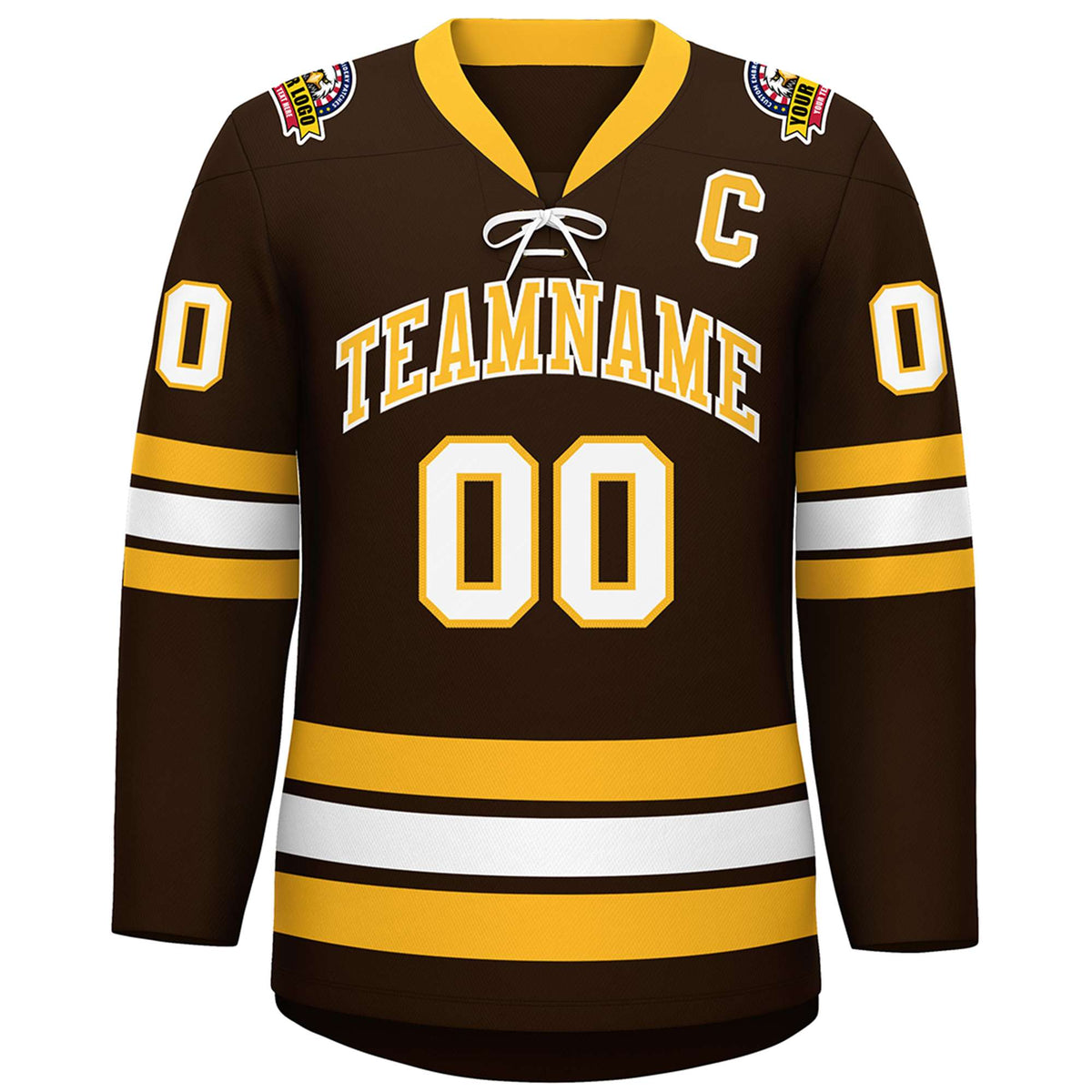 Custom Brown Yellow-White Lace-Up Neck Hockey Jersey | KXKSHOP