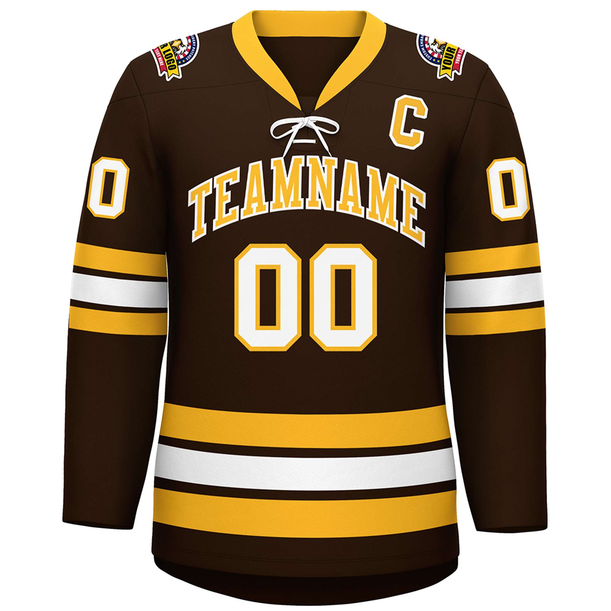 Custom Brown Yellow-White Lace-Up Neck Hockey Jersey | KXKSHOP