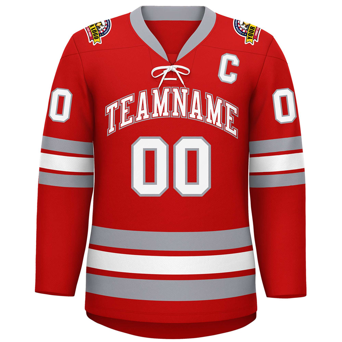 Custom Red White-Gray Lace-Up Neck Hockey Jersey | KXKSHOP