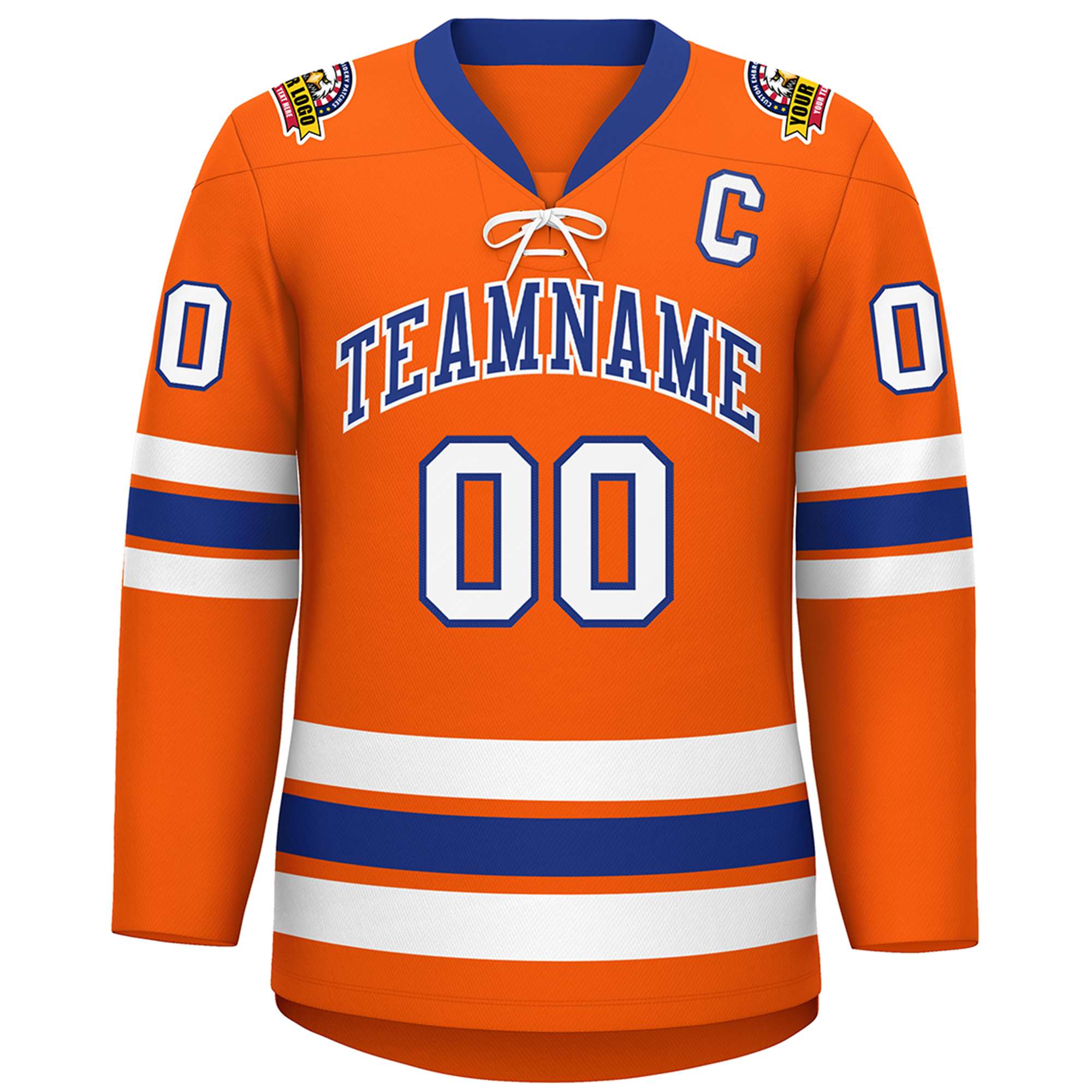 Custom Orange Royal-White Lace-Up Neck Hockey Jersey | KXKSHOP