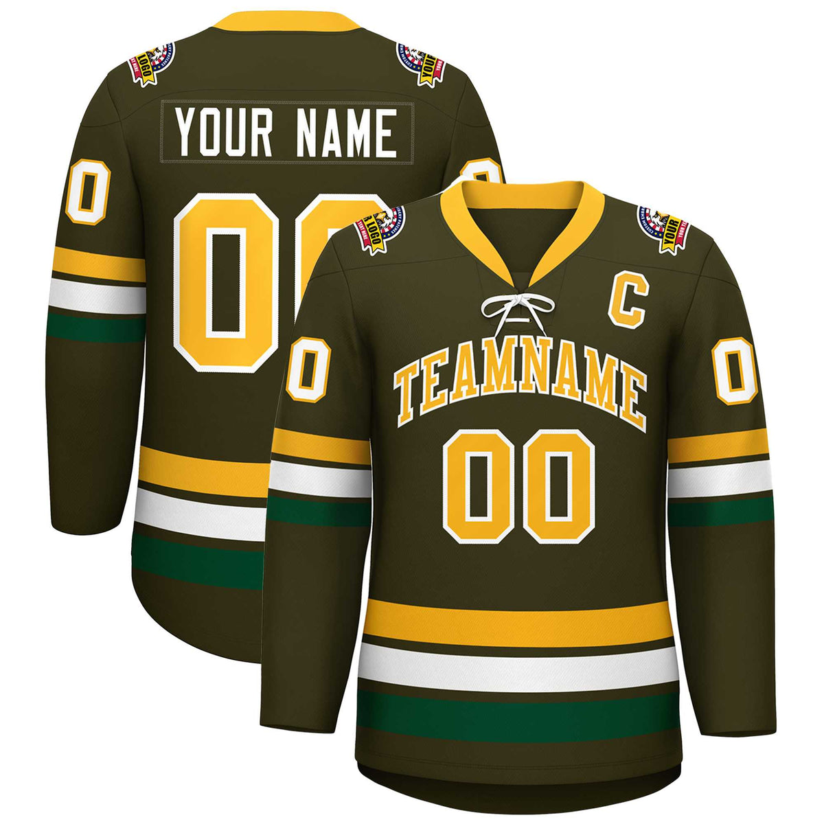 Custom Olive Yellow-White Lace-Up Neck Hockey Jersey | KXKSHOP