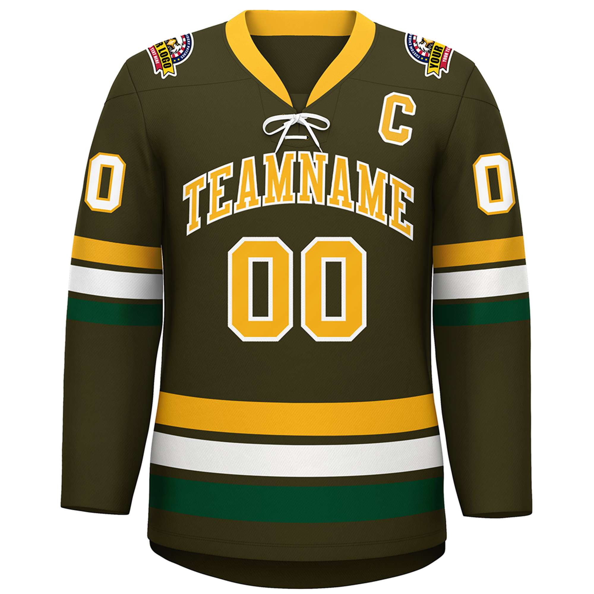Custom Olive Yellow-White Lace-Up Neck Hockey Jersey | KXKSHOP