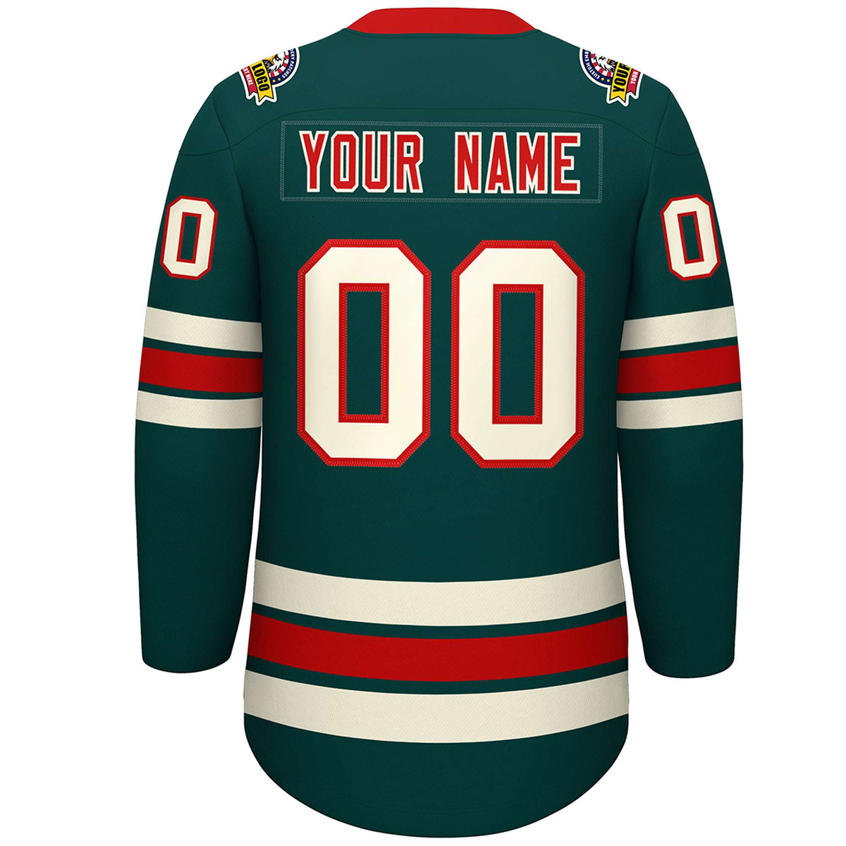 Custom Midnight Green Red-Cream Lace-Up Neck Hockey Jersey | KXKSHOP