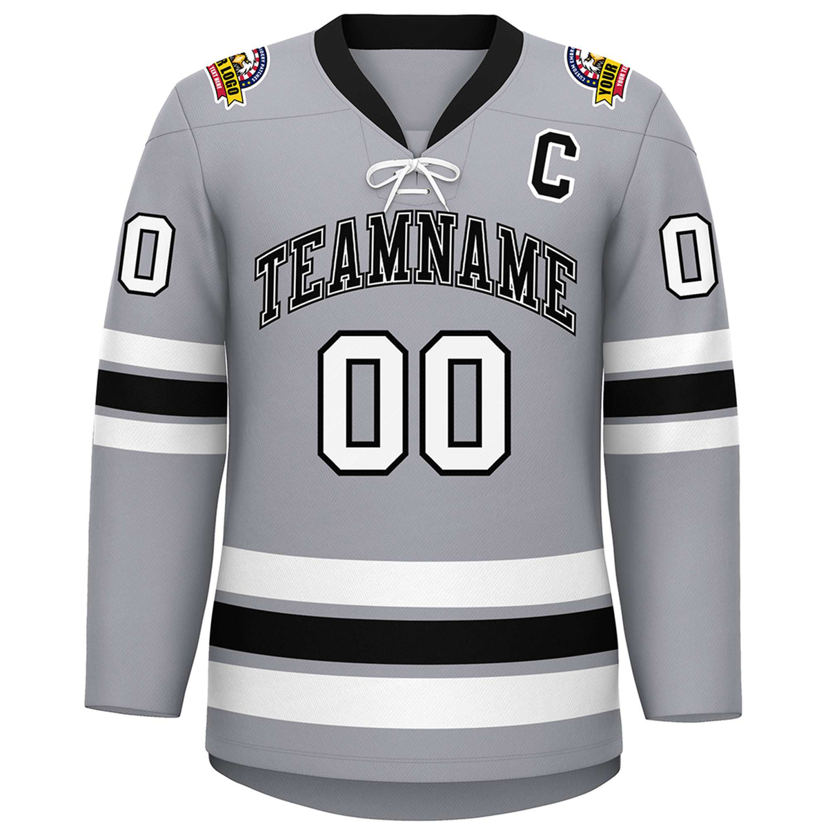 Custom Gray Black-White Lace-Up Neck Hockey Jersey | KXKSHOP