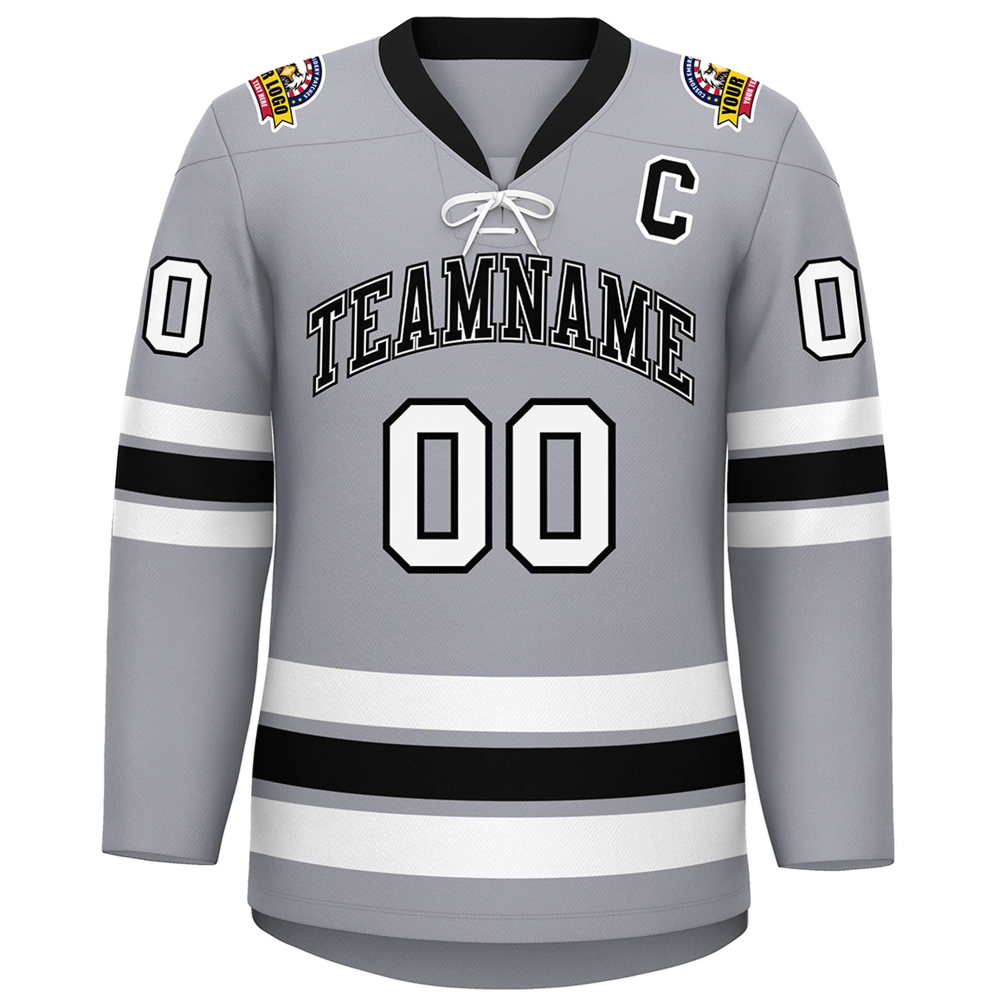 Custom Gray Black-White Lace-Up Neck Hockey Jersey | KXKSHOP