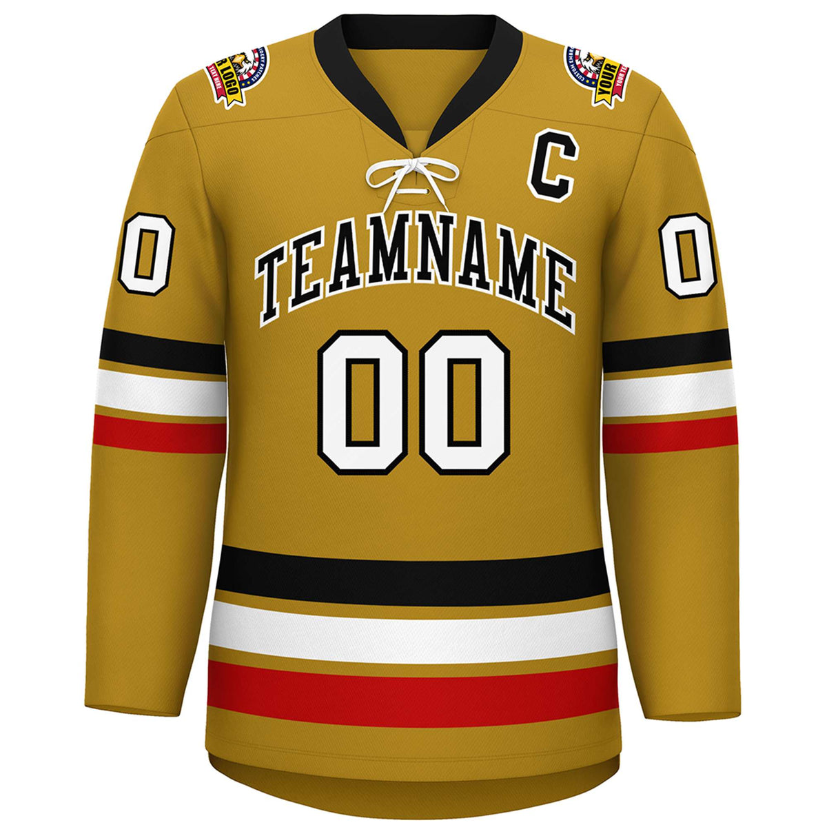 Custom Old Gold Black-White Lace-Up Neck Hockey Jersey | KXKSHOP